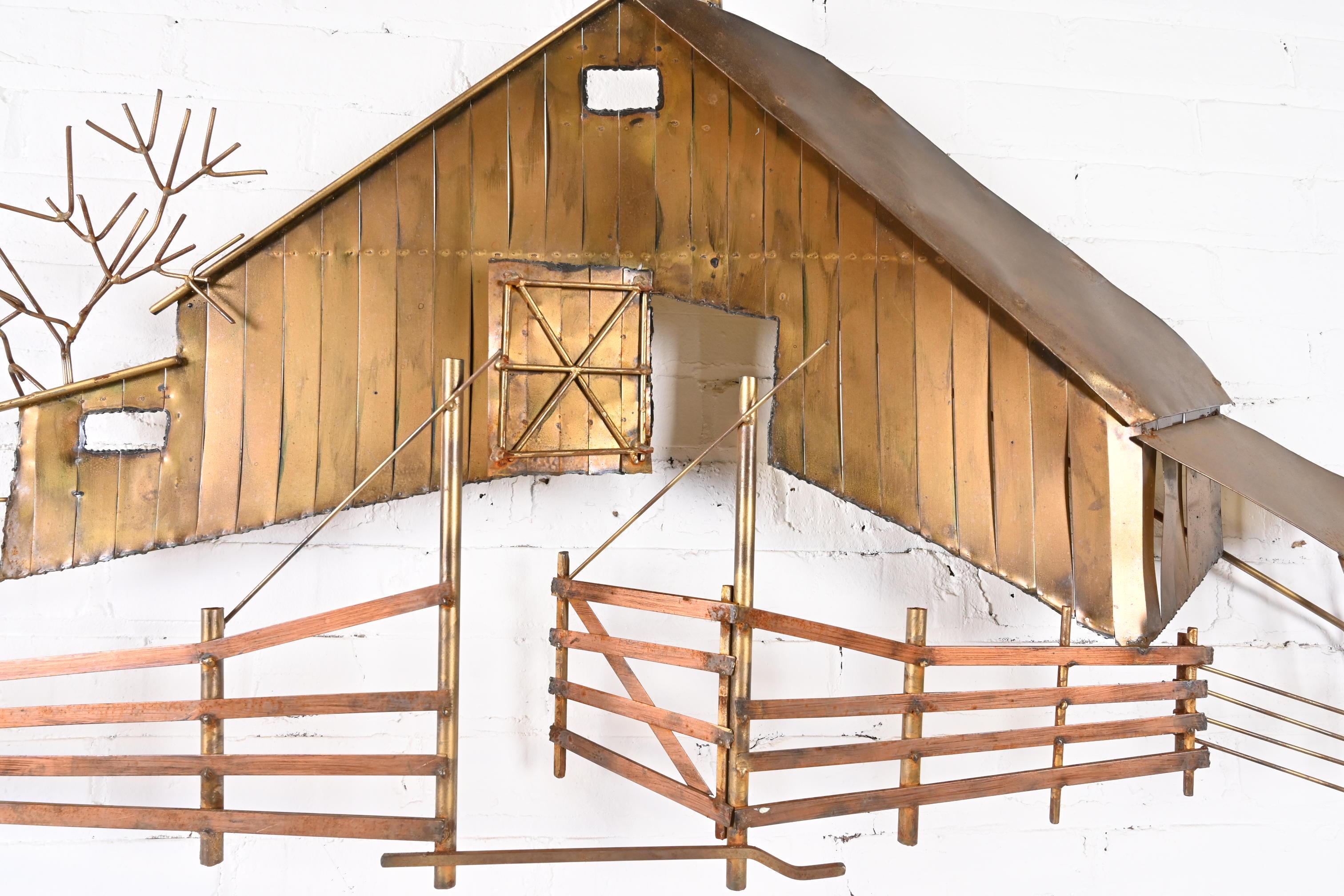 Curtis Jere Mid-Century Brutalist Barn Landscape Wall-Mounted Metal Sculpture 2