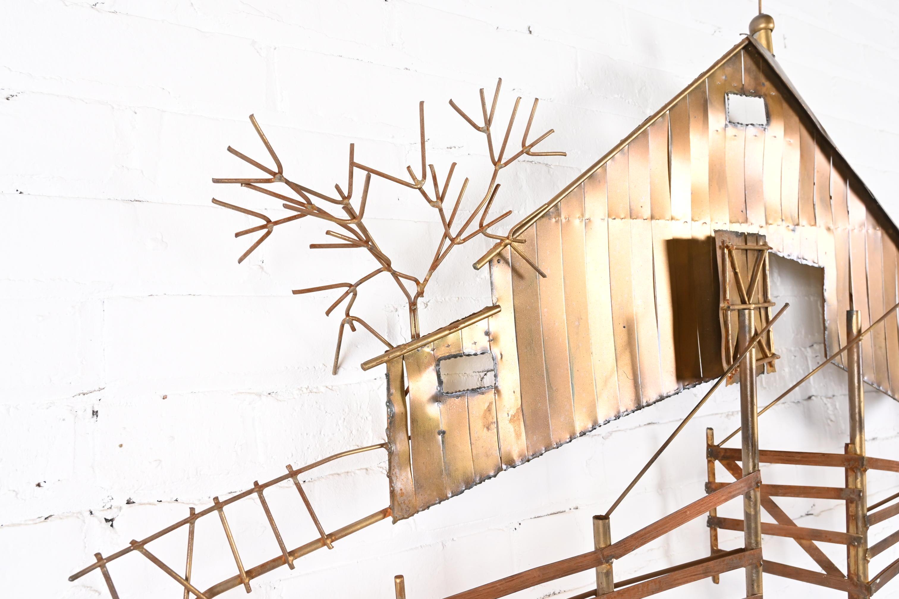 Curtis Jere Mid-Century Brutalist Barn Landscape Wall-Mounted Metal Sculpture 3
