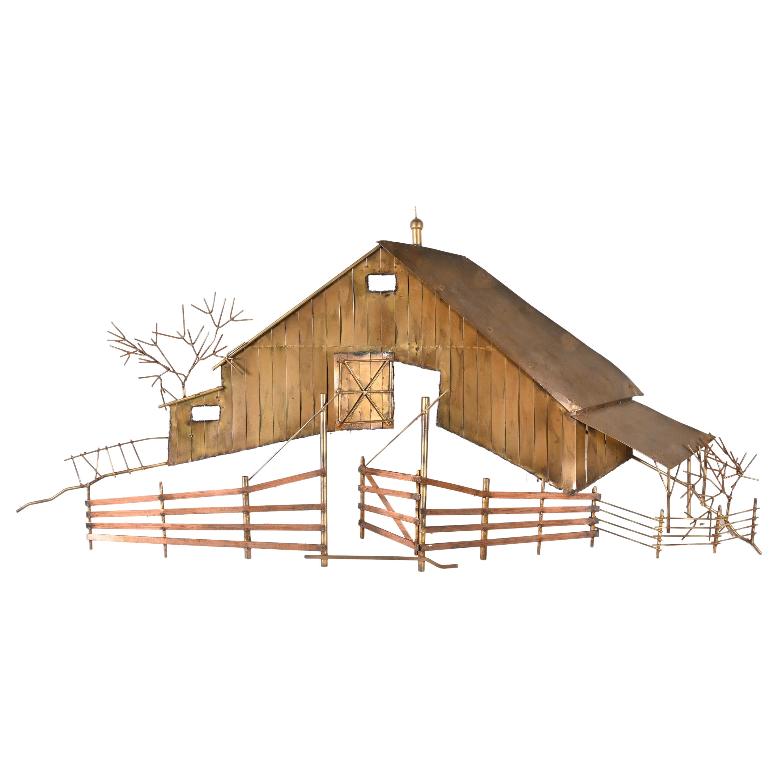 Curtis Jere Mid-Century Brutalist Barn Landscape Wall-Mounted Metal Sculpture