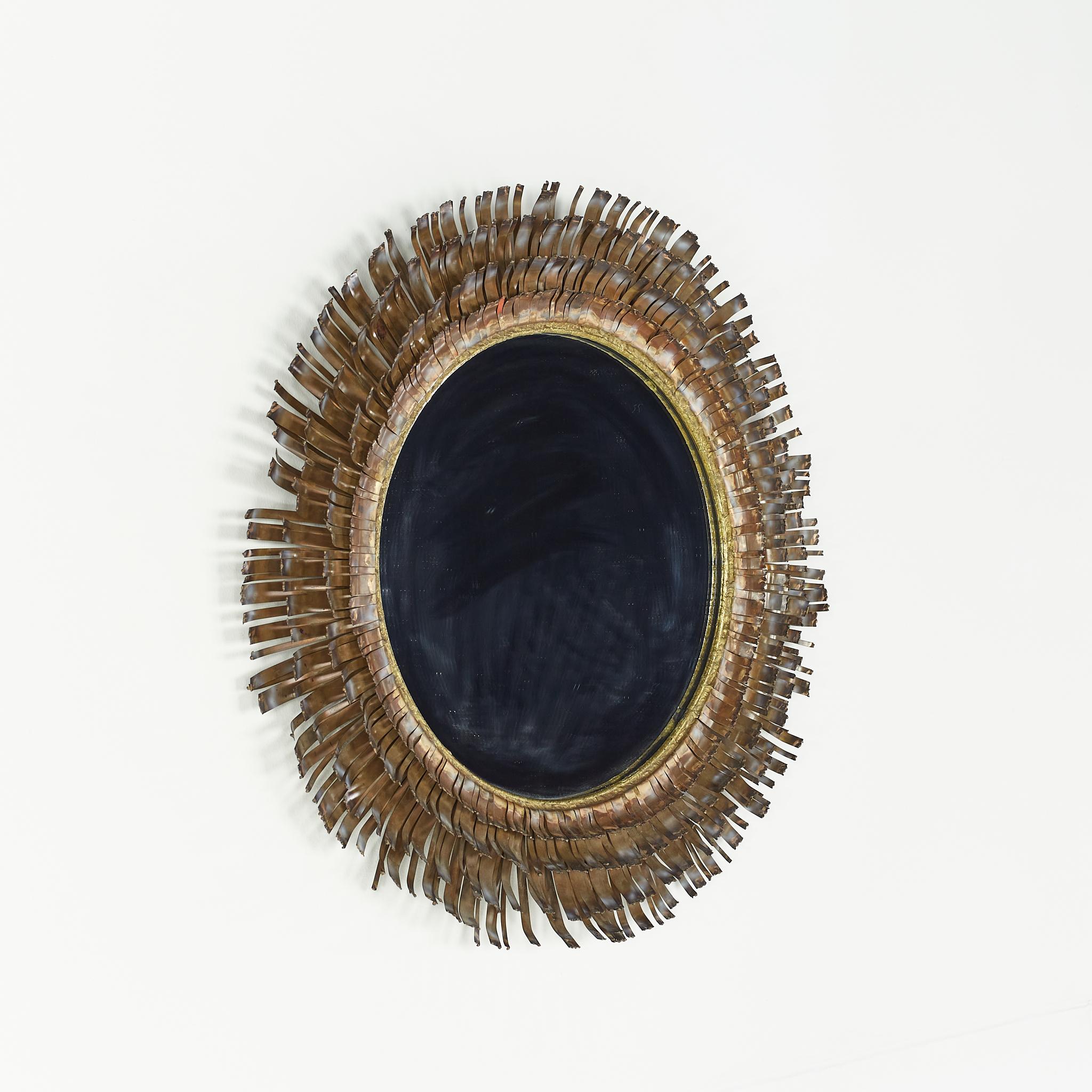 Curtis Jere mid century brutalist copper and brass eyelash mirror.

This mirror measures: 32 wide x 3 deep x 32 inches high.

Great Vintage condition.

We take our photos in a controlled lighting studio to show as much detail as possible. We