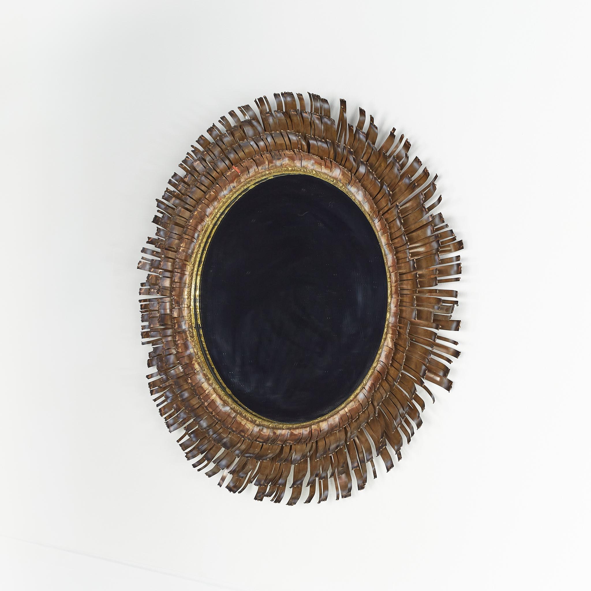 Mid-Century Modern Curtis Jere Mid-Century Brutalist Copper and Brass Eyelash Mirror