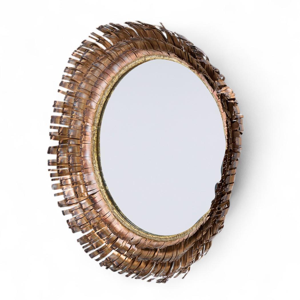 Mid-Century Modern Curtis Jere Miroir en cuivre et laiton brutaliste du milieu du siècle en vente