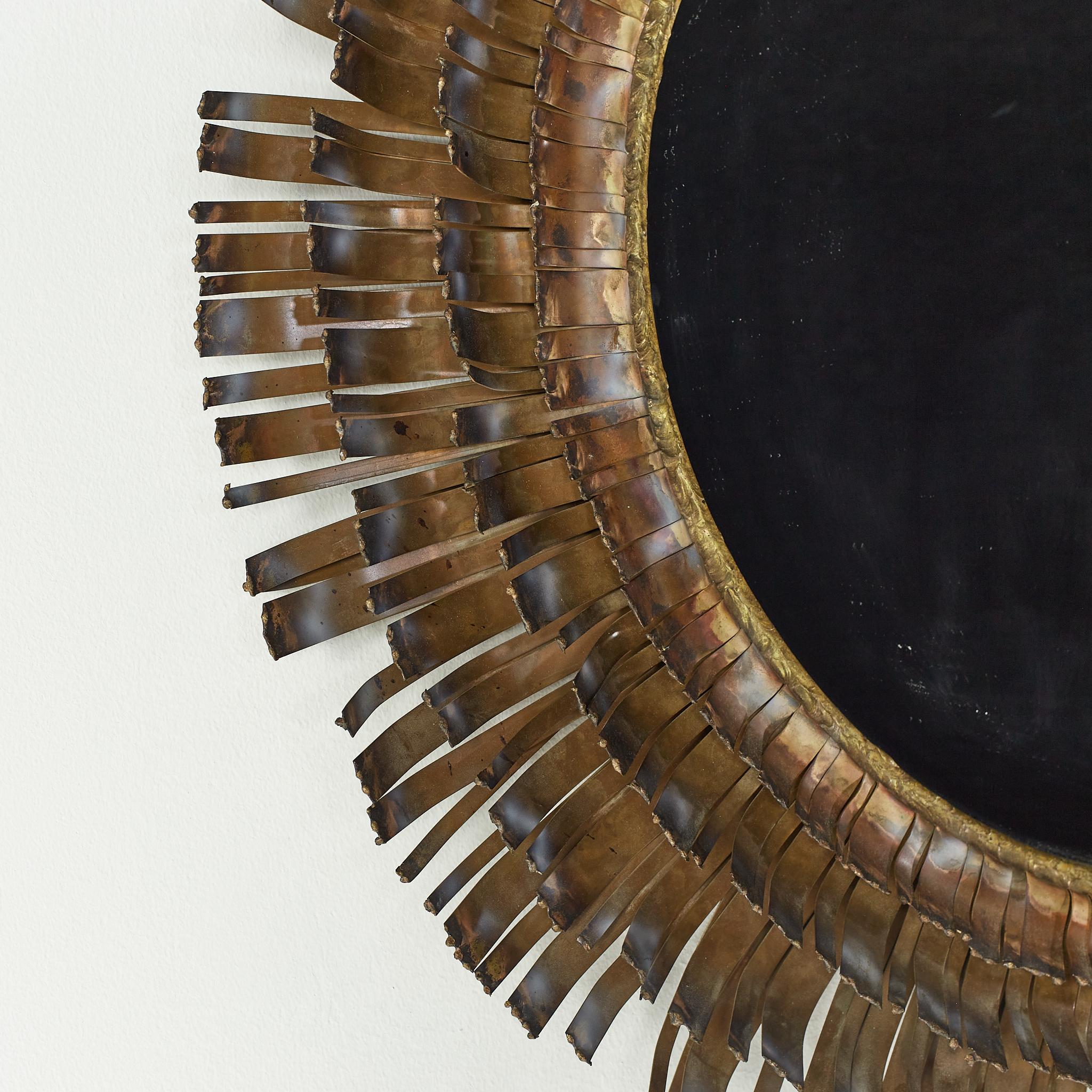 American Curtis Jere Mid-Century Brutalist Copper and Brass Eyelash Mirror