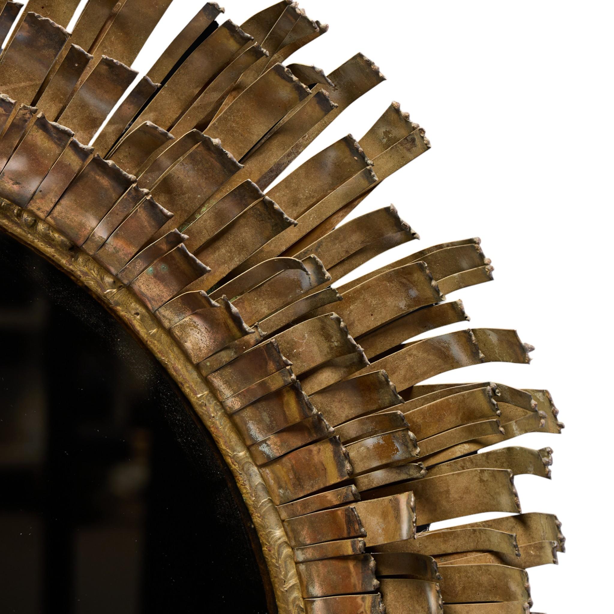 Curtis Jere, specchio brutalista di metà secolo in rame e ottone con ciglia In condizioni buone in vendita a Franklin Park, IL