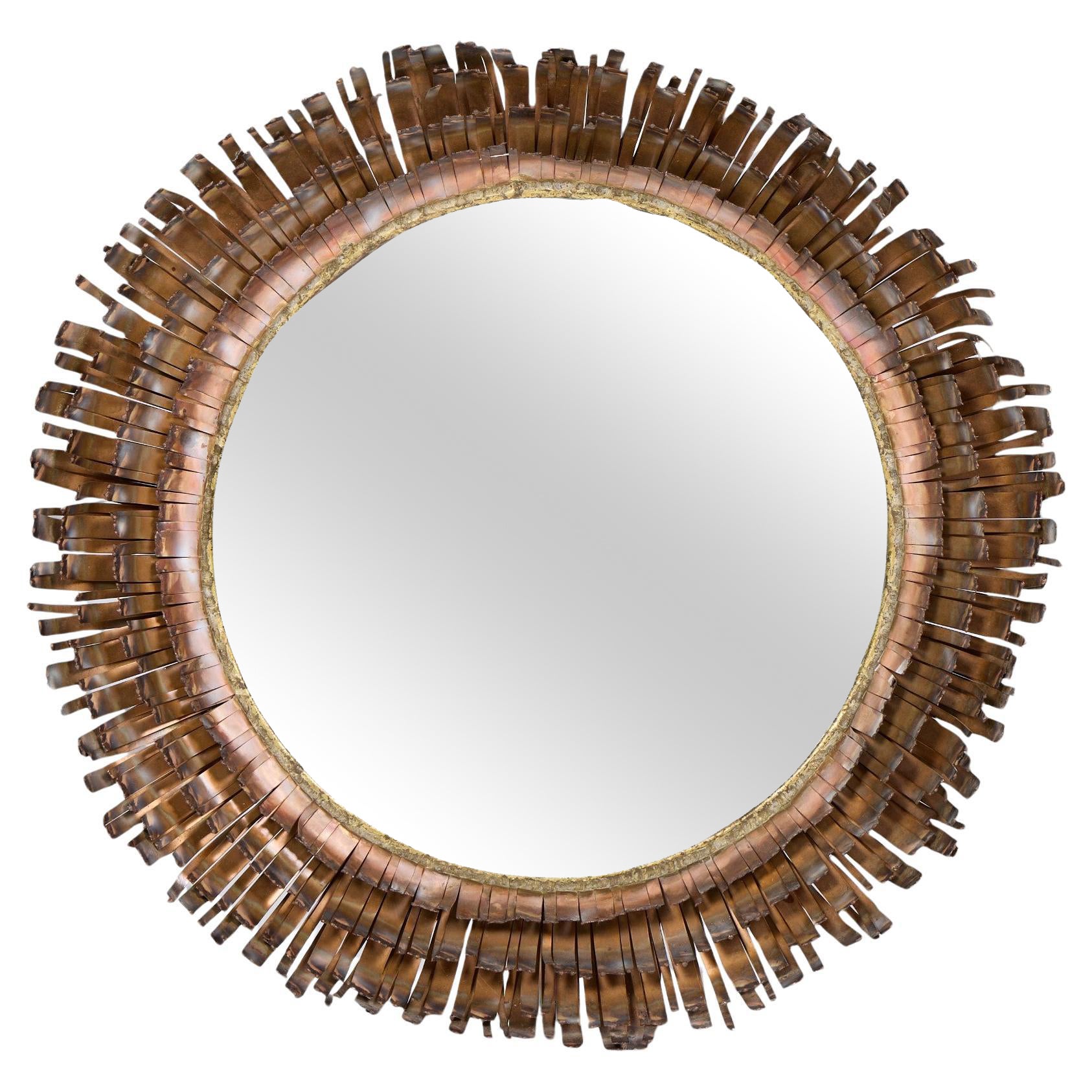 Curtis Jere Miroir en cuivre et laiton brutaliste du milieu du siècle en vente