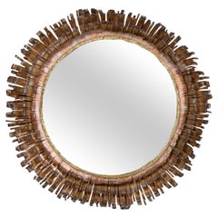 Curtis Jere Miroir en cuivre et laiton brutaliste du milieu du siècle