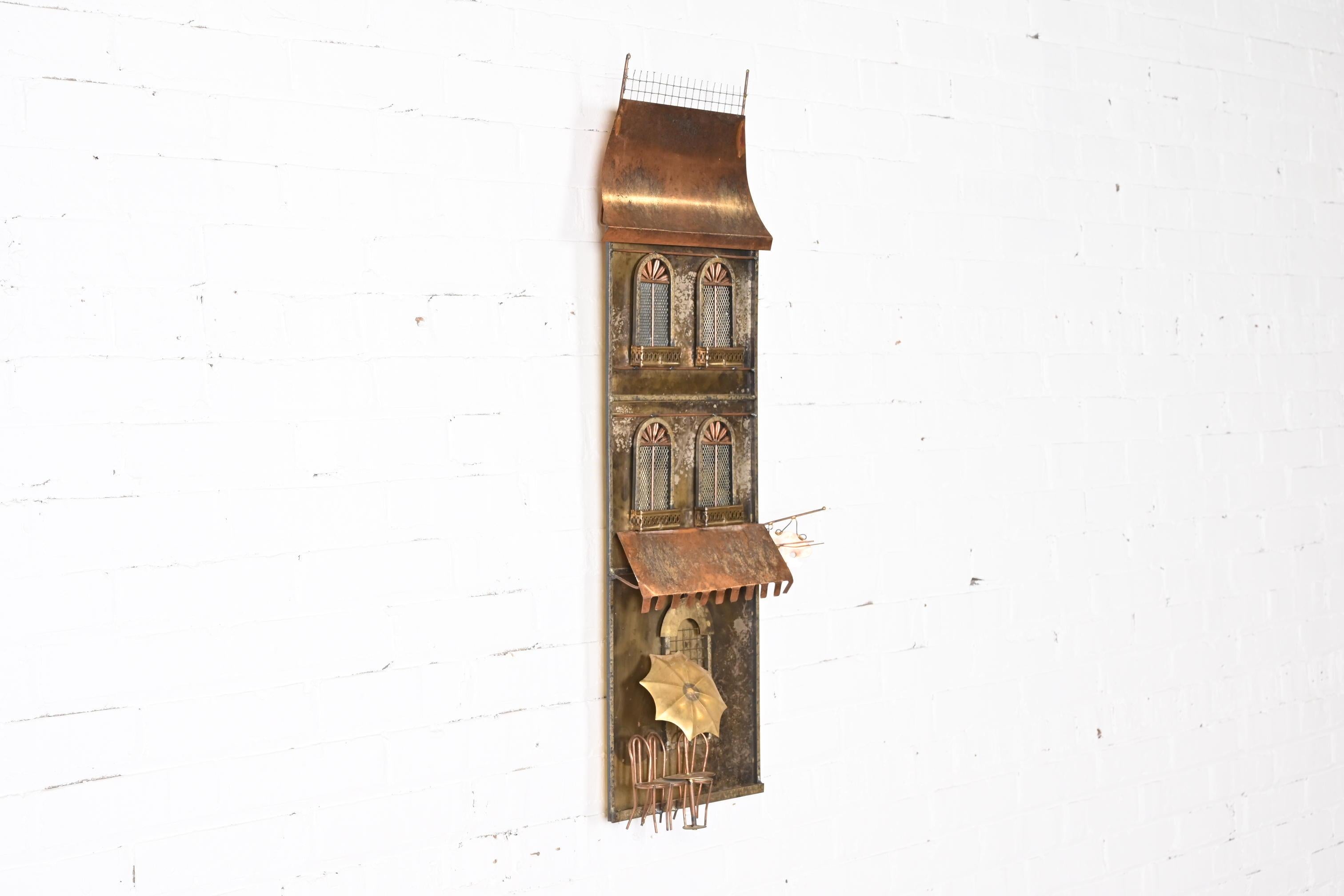 American Curtis Jere Mid-Century Brutalist Parisian Cafe Wall-Mounted Metal Sculpture For Sale