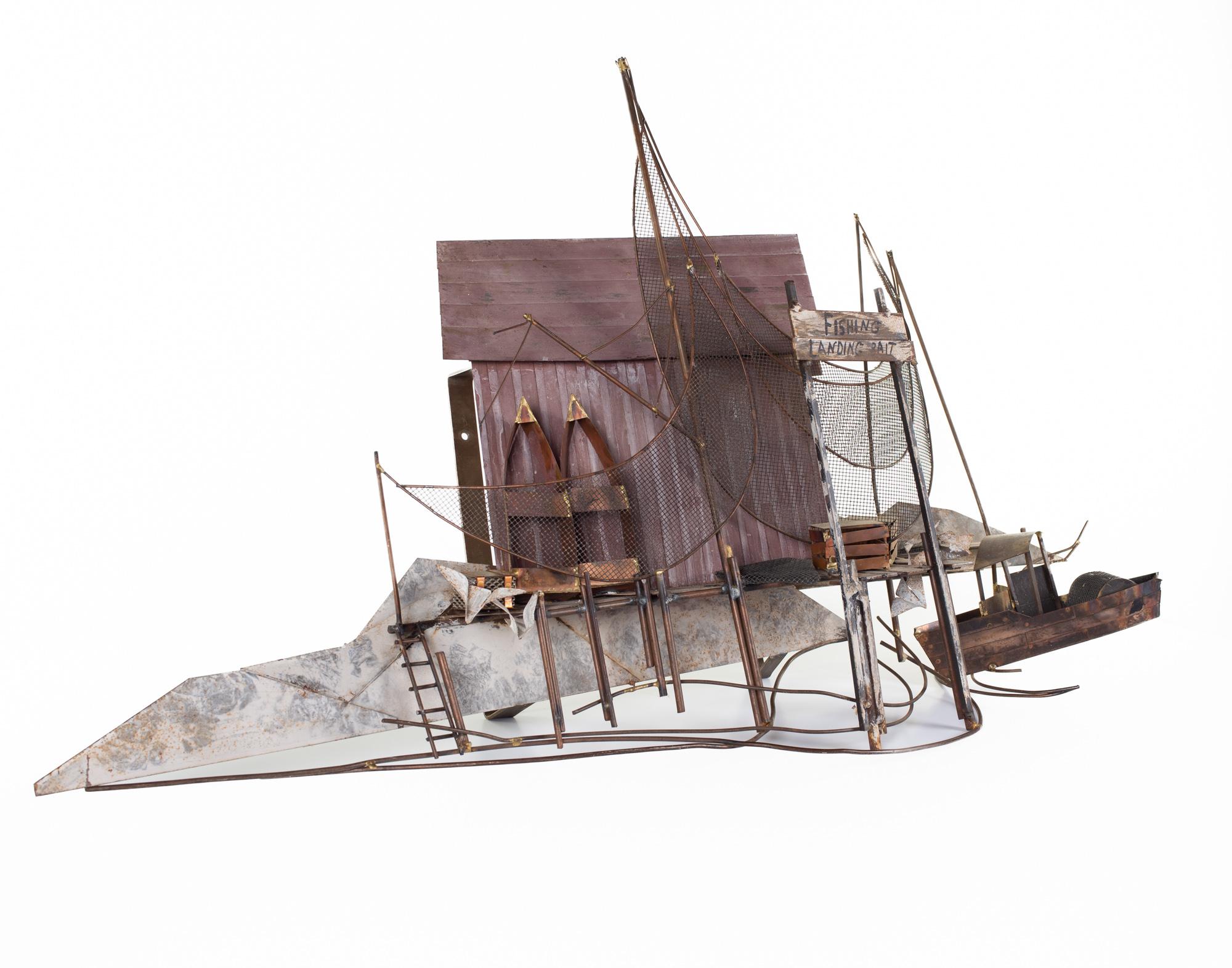 Curtis Jere mid century fishing village metal sculpture

This sculpture measures: 46 wide x 10.5 deep x 29 inches high

This sculpture is in Excellent Vintage Condition with minor marks, dents, and wear.

We take our photos in a controlled