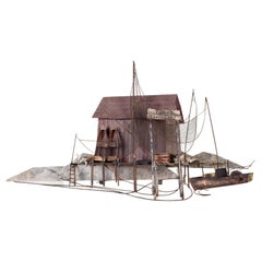 Retro Curtis Jere Mid Century Fishing Village Metal Sculpture