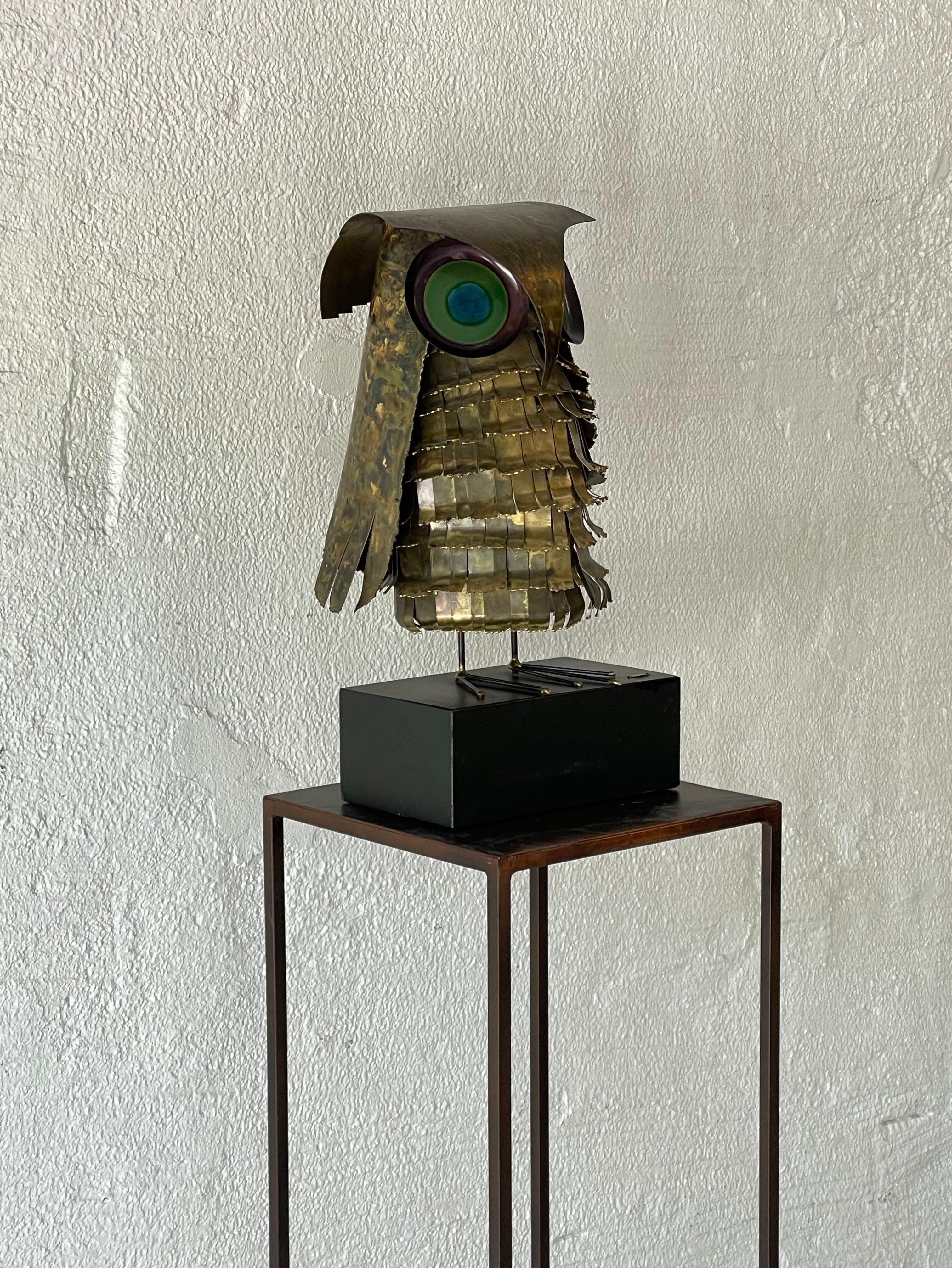 Mid-Century Modern Large Brass Owl Sculpture by Curtis Jere, 1968