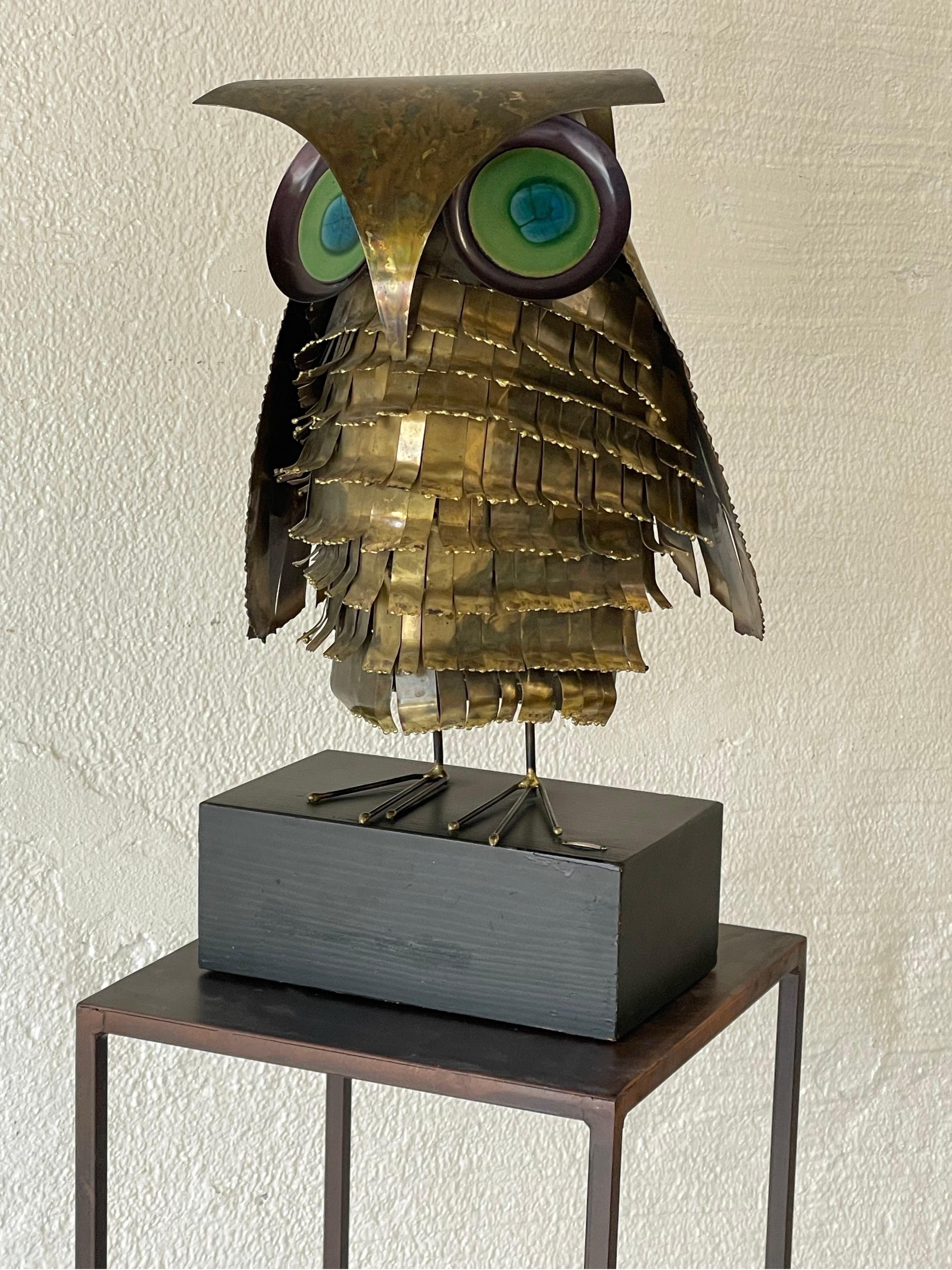 American Large Brass Owl Sculpture by Curtis Jere, 1968