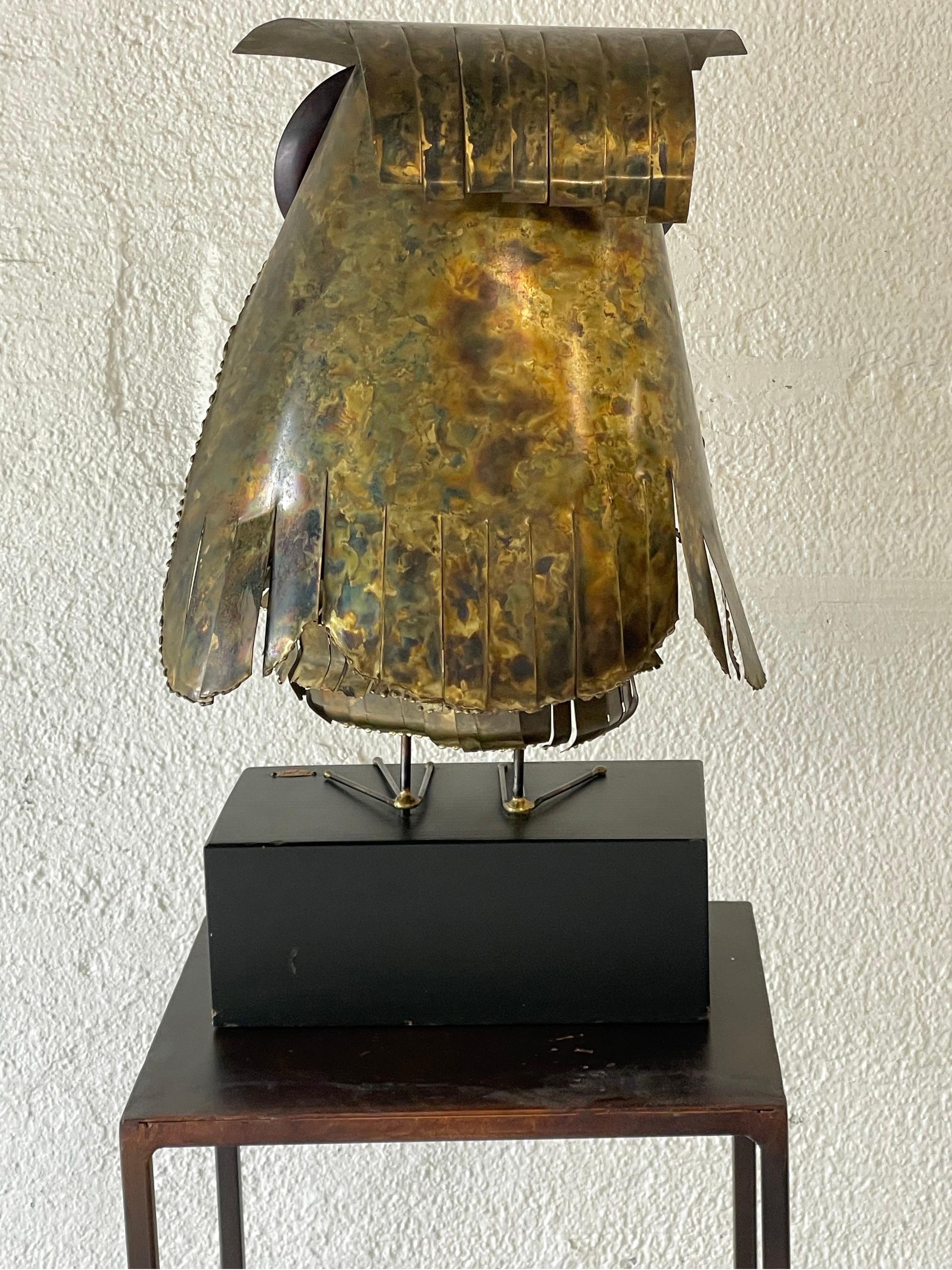 Metal Large Brass Owl Sculpture by Curtis Jere, 1968