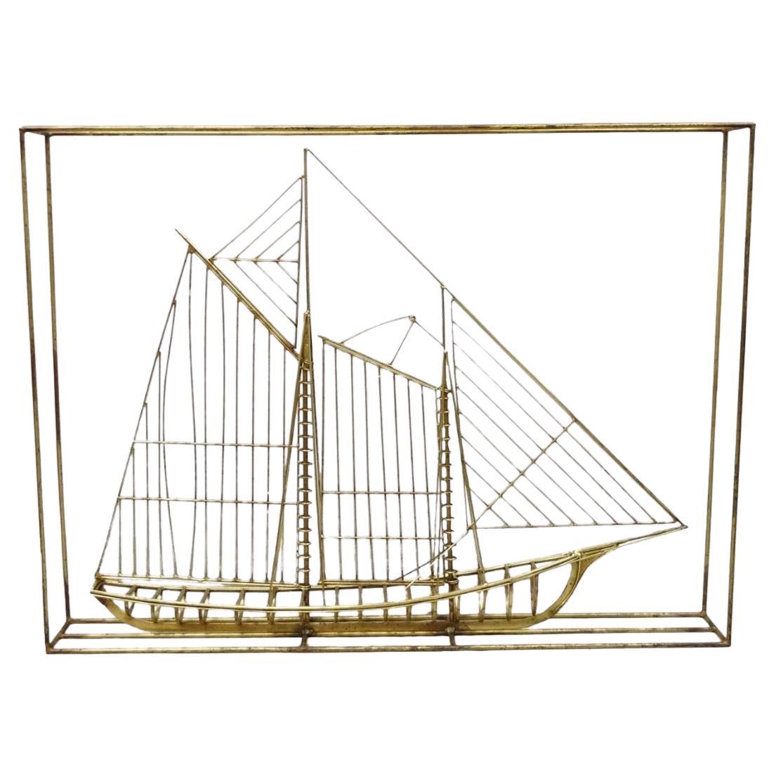 Curtis Jere Mid Century Modern Clipper Ship Large Metal 3D Sailboat Sculpture For Sale