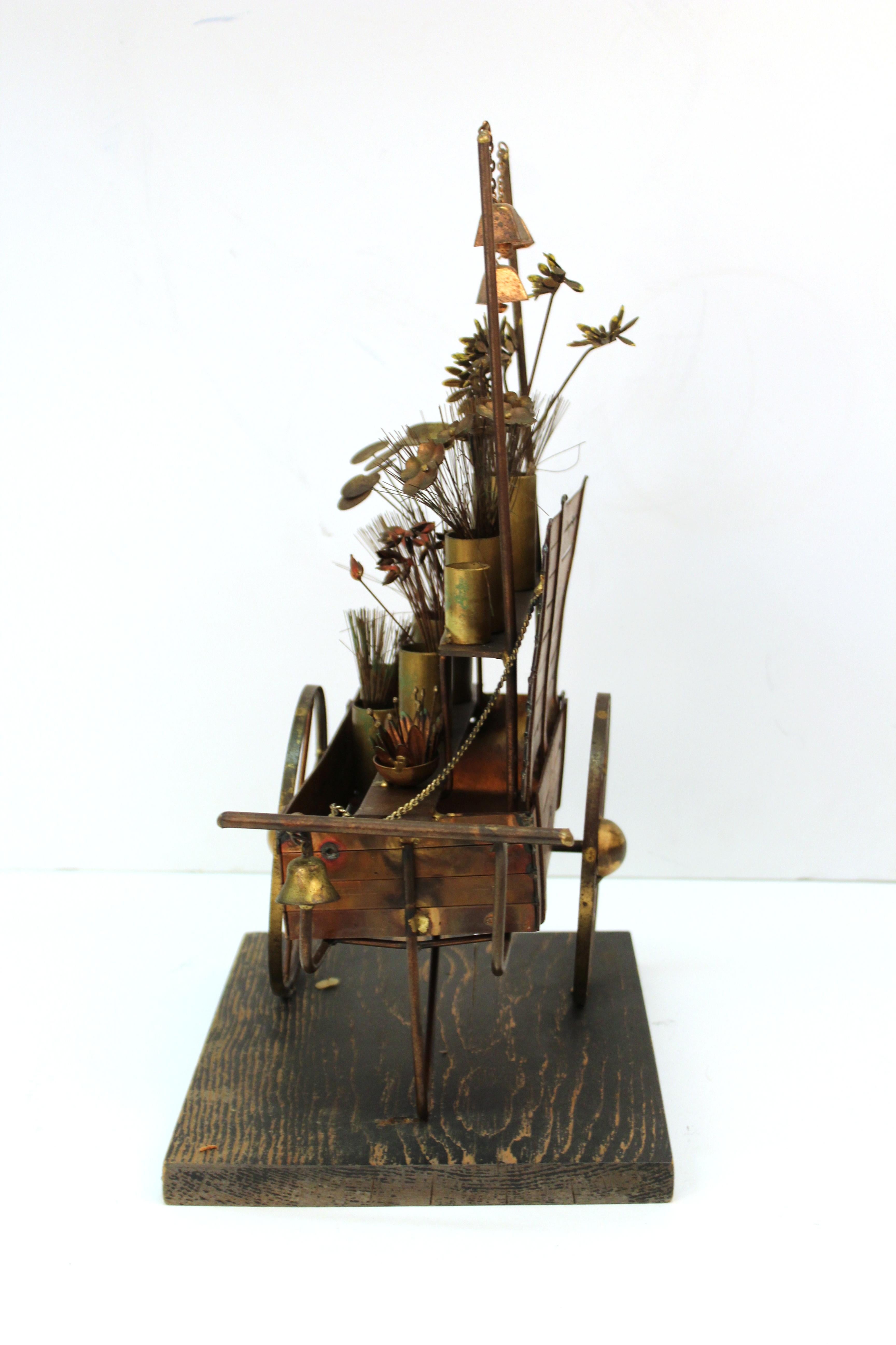 American Curtis Jere Mid-Century Modern Flower Cart Sculpture For Sale
