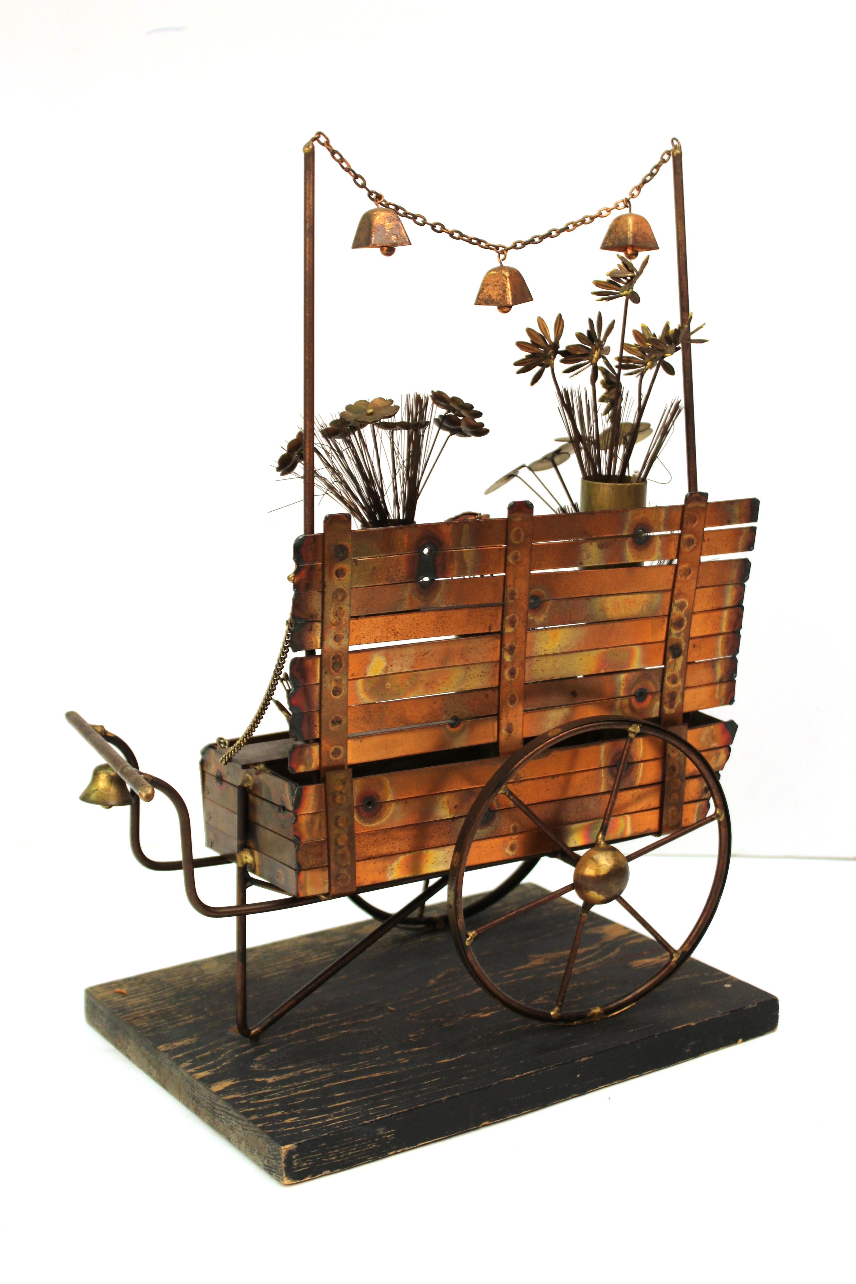 American Curtis Jere Mid-Century Modern Flower Cart Sculpture For Sale