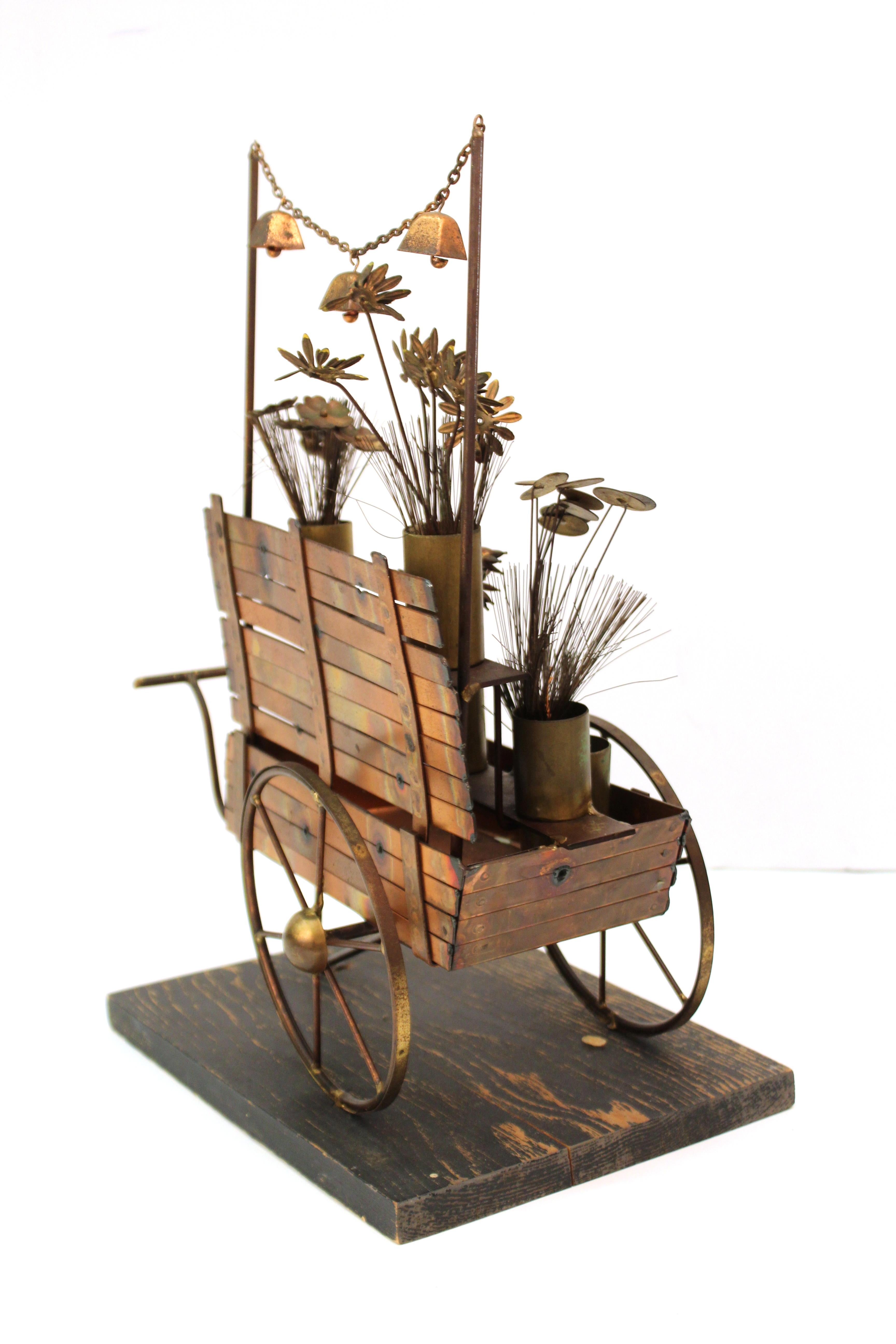 Curtis Jere Mid-Century Modern Flower Cart Sculpture In Good Condition For Sale In New York, NY