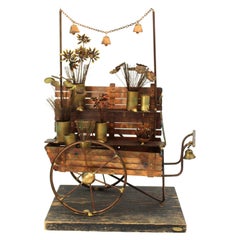 Retro Curtis Jere Mid-Century Modern Flower Cart Sculpture