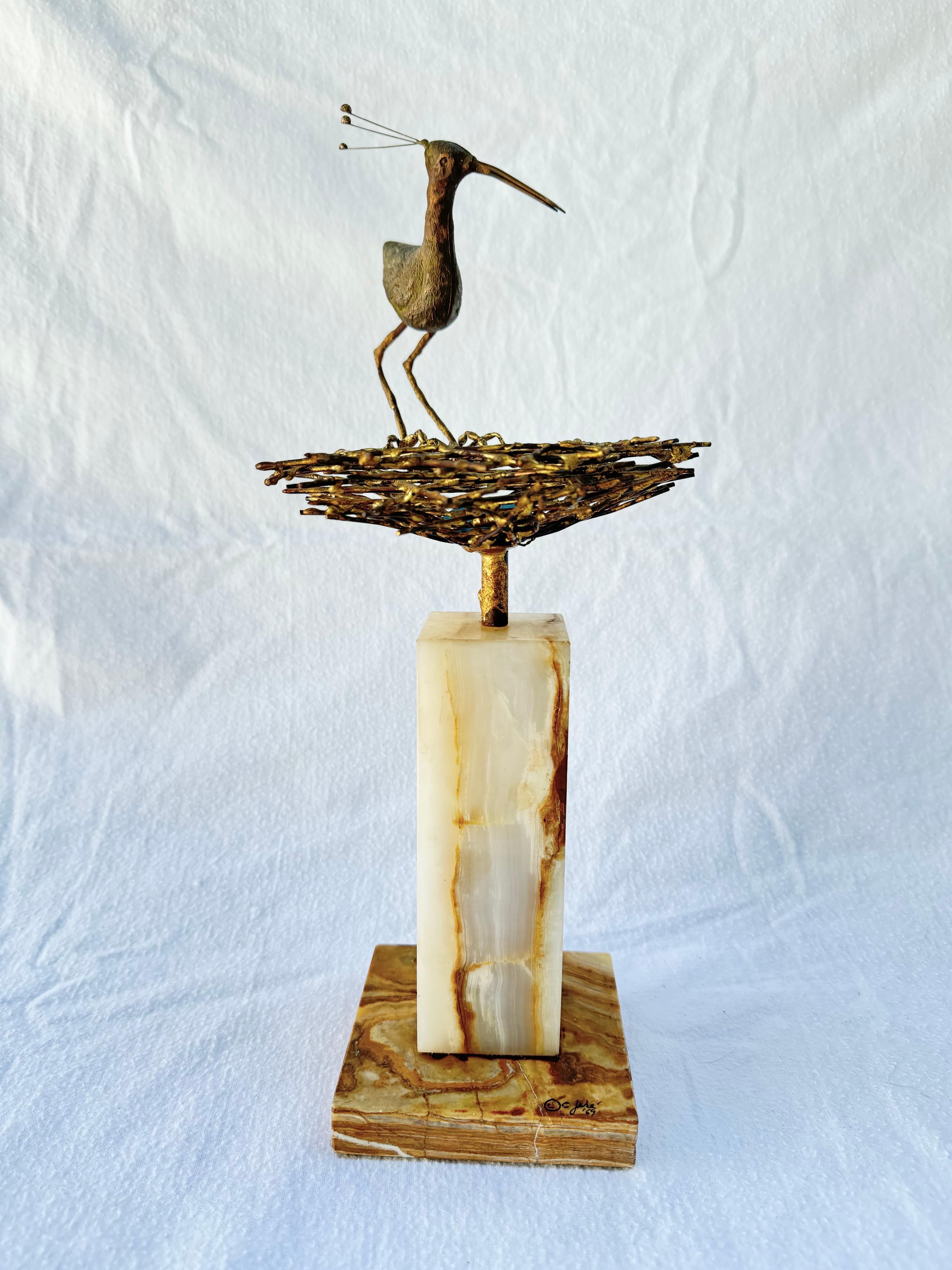 Métal Sculpture de plongeur avec nid du milieu du siècle dernier de Curtis Jere en vente