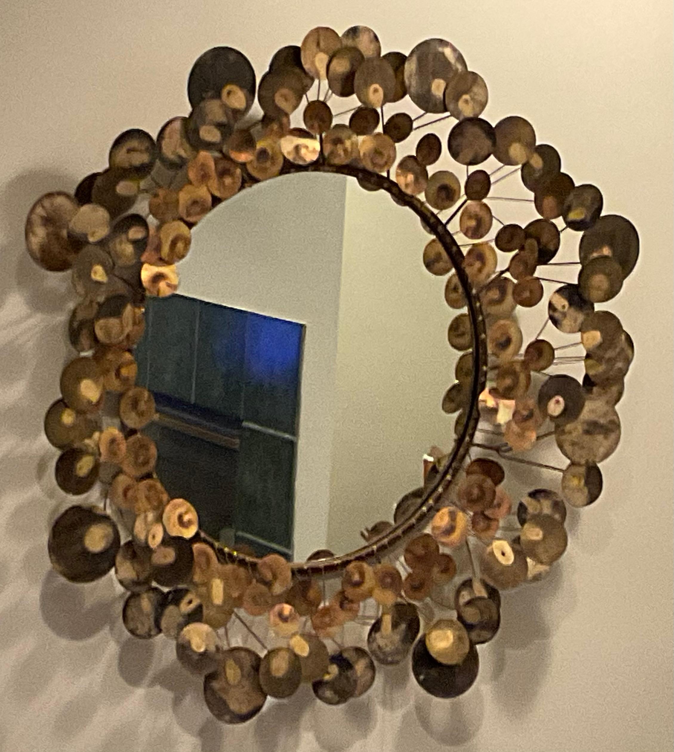 Curtis Jere Mid Century Signed and dated Raindrops Brutalist Metal Wall Mirror. A premium example of a hard to find mirror. Do not miss this rare opportunity to own this iconic piece of history. 