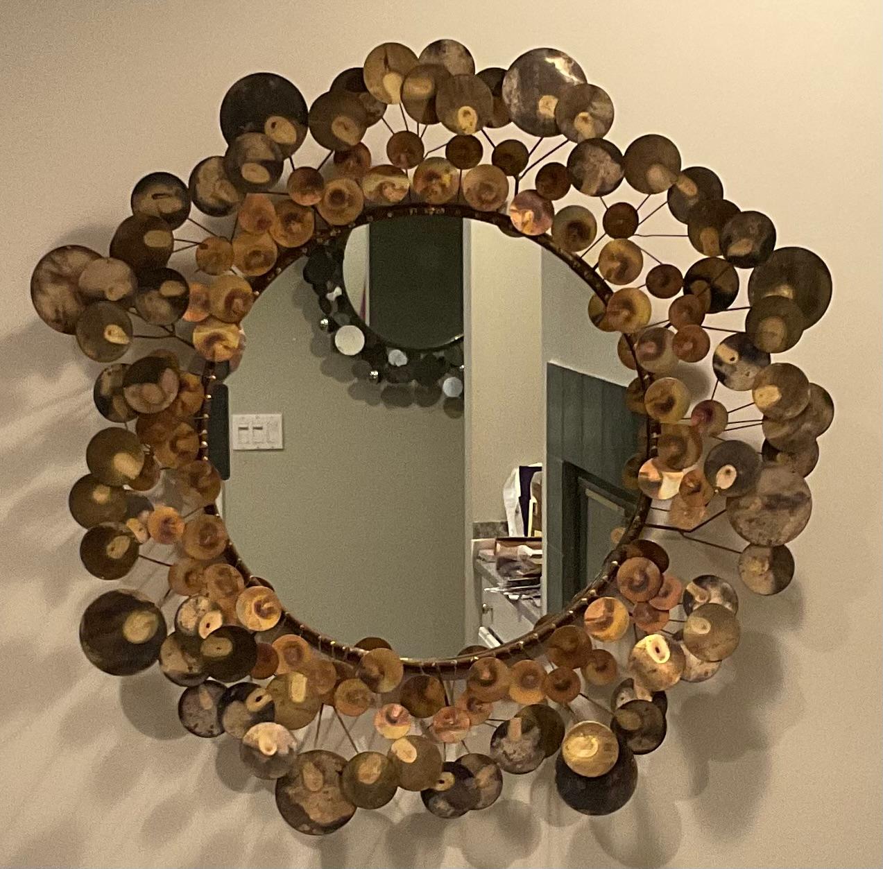 Curtis Jere Mid Century Signed and dated Raindrops Brutalist Metal Wall Mirror 1