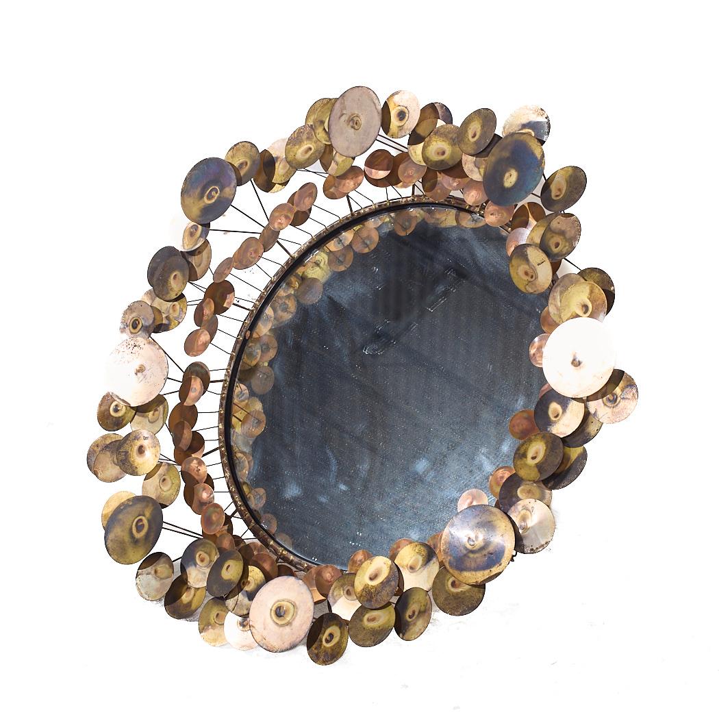Mid-Century Modern Curtis Jere Mid Century Signed Raindrops Brutalist Metal Wall Mirror