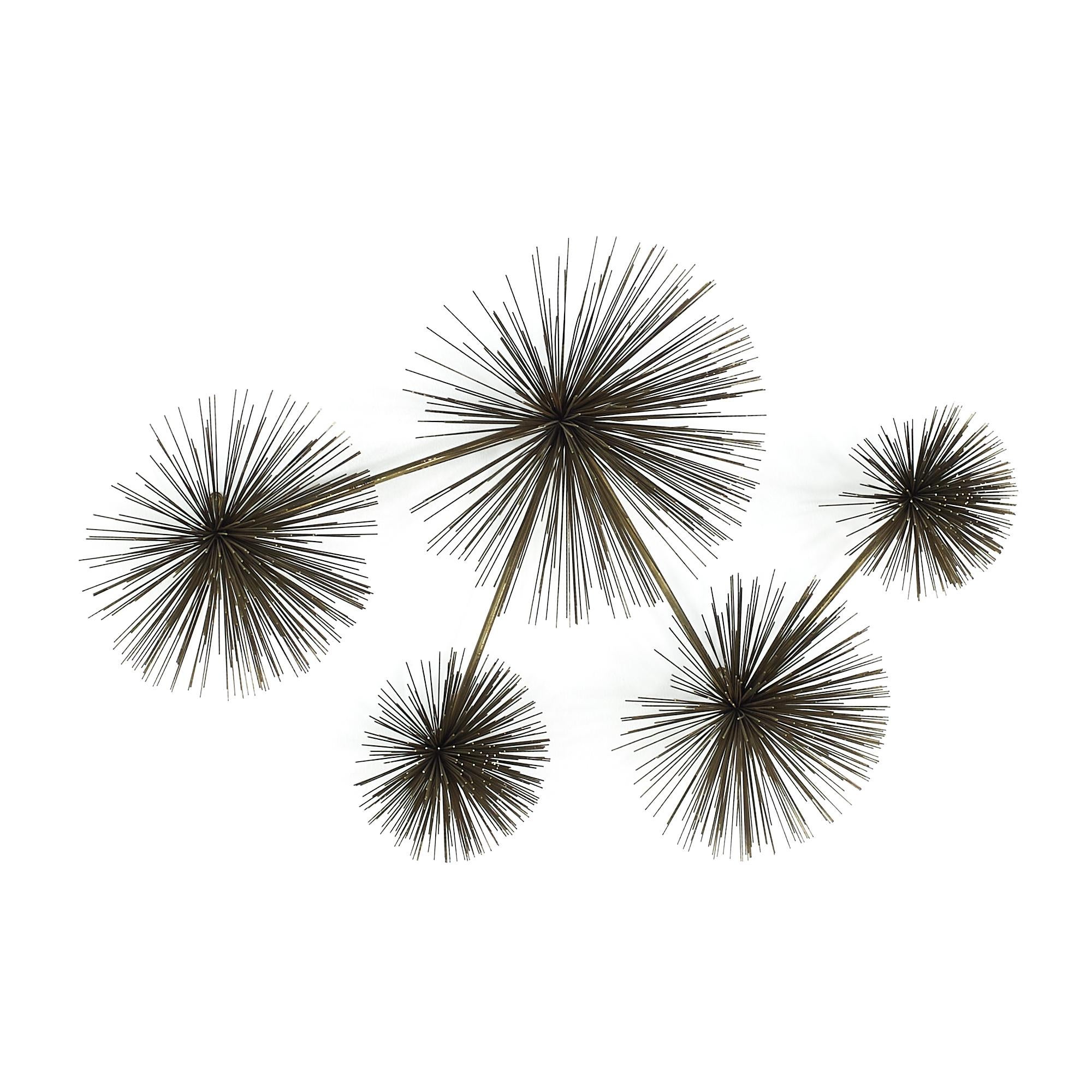 Curtis Jere midcentury Urchin Brass Wall Sculpture

This wall sculpture measures: 40 wide x 25 deep x 10 inches high

We take our photos in a controlled lighting studio to show as much detail as possible. We do not photoshop out blemishes.