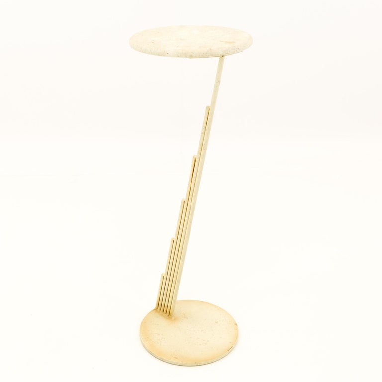 Curtis Jere Mid Century White Marble Pedestal Stands, Pair at 1stDibs
