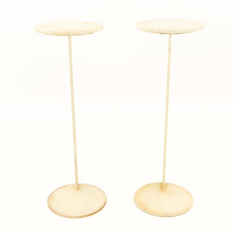 Curtis Jere Mid Century White Marble Pedestal Stands, Pair at 1stDibs
