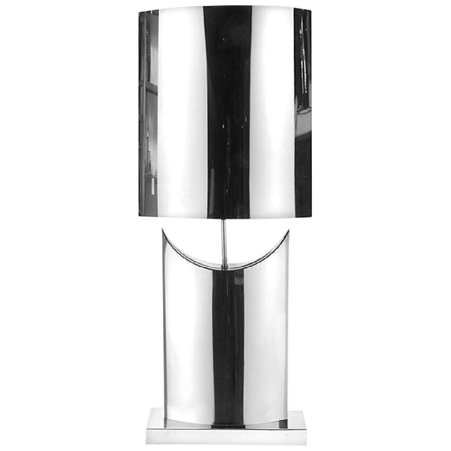 Curtis Jere Mirror Polished Stainless Steel Table Lamp For Sale