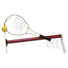 Curtis Jere Modern Pop Art 1988 Red Metal Tennis Racquet and Ball Wall Sculpture