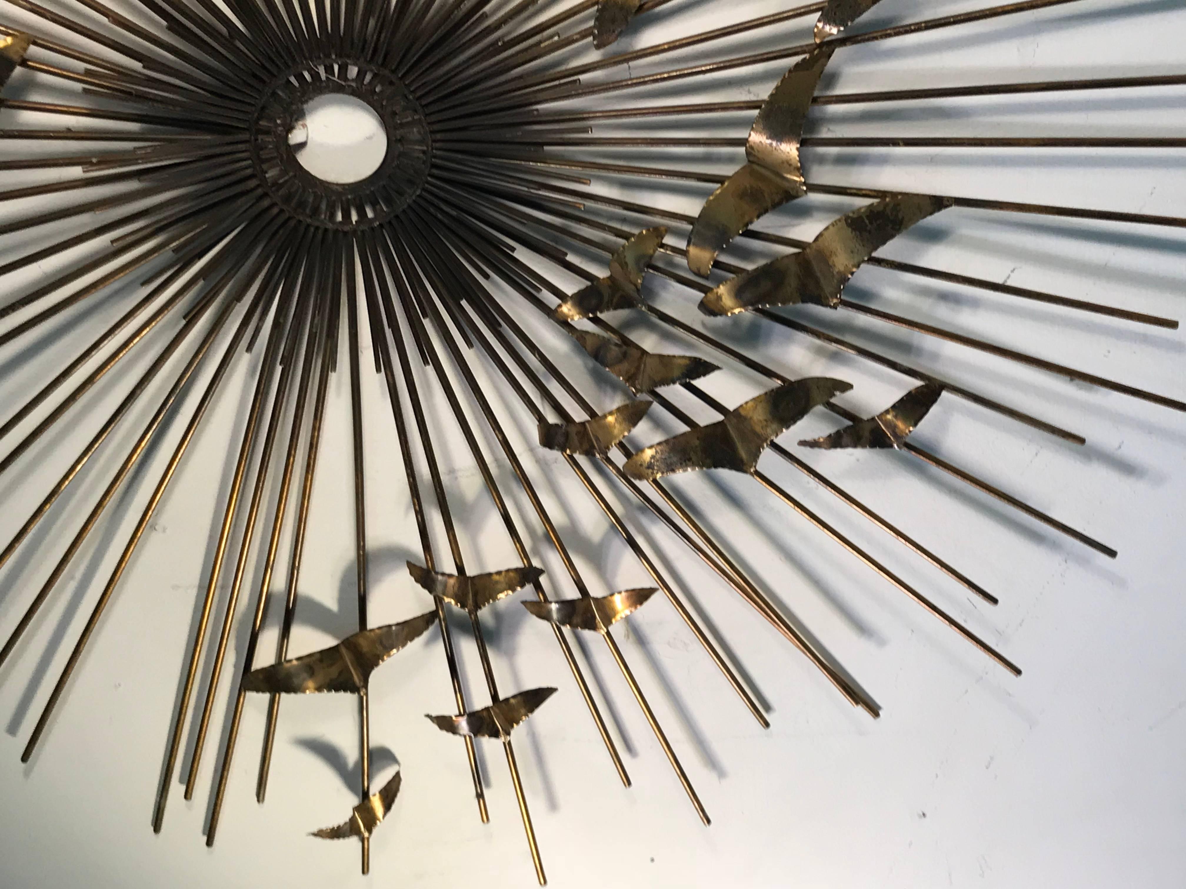 20th Century Curtis Jere Modernist Flying Birds Starburst Wall Sculpture