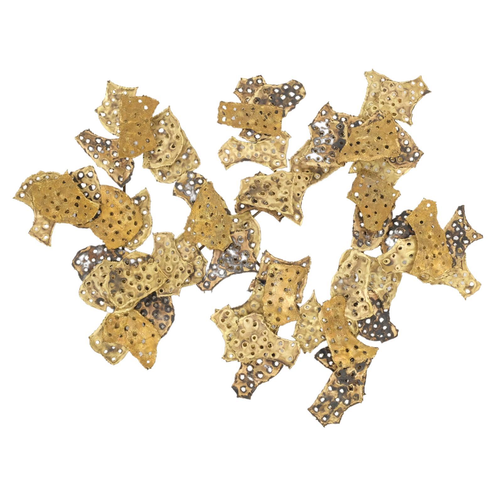 Curtis Jere Molten Brass Flakes Wall Sculpture For Sale
