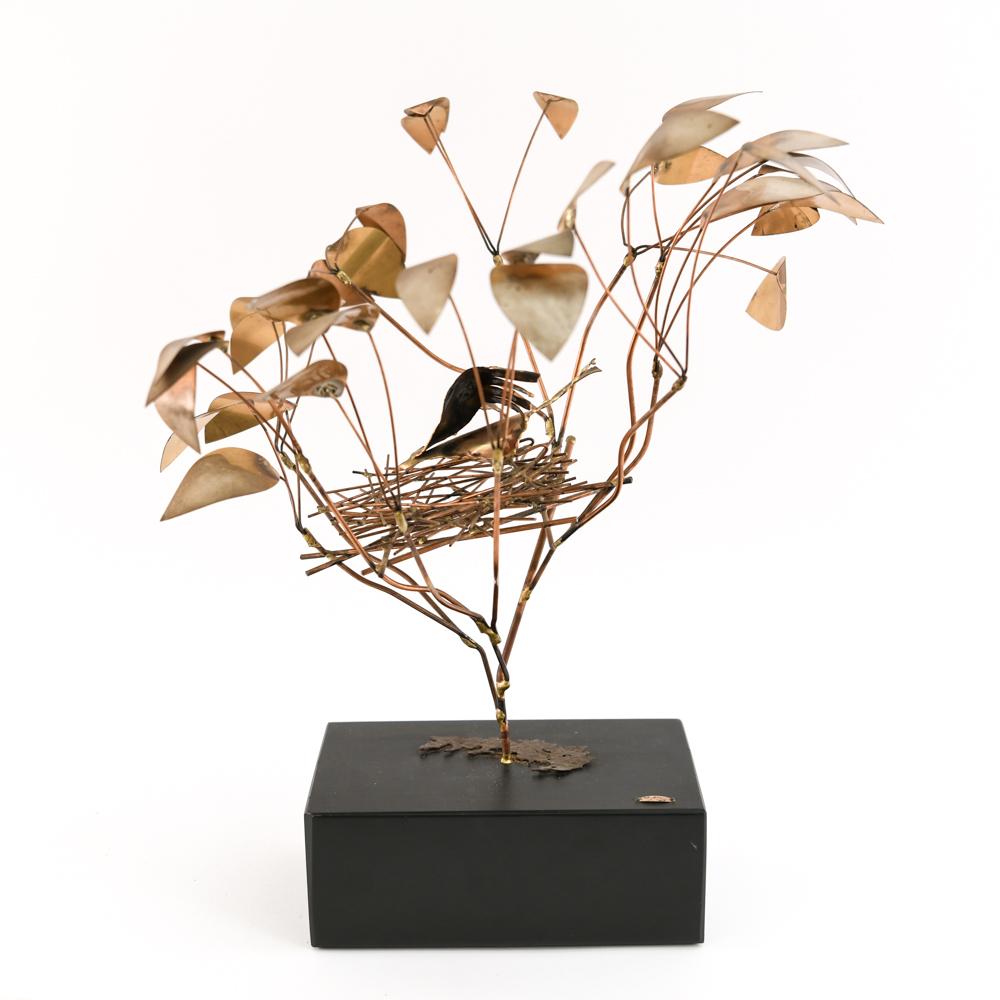 Brass Curtis Jere Nesting Bird Sculpture