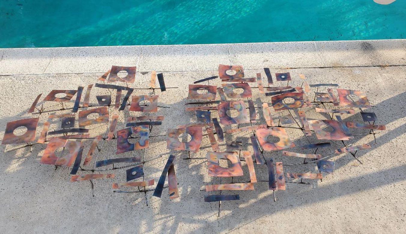 Brutalisme Sculpture murale de 2 pièces Curtis Jere ou C jere de métaux mélangés signée cjere 2006 en vente