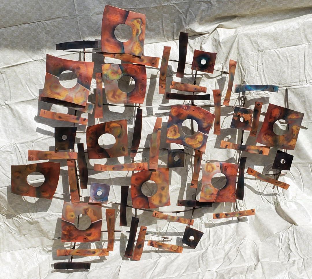 Américain Sculpture murale de 2 pièces Curtis Jere ou C jere de métaux mélangés signée cjere 2006 en vente