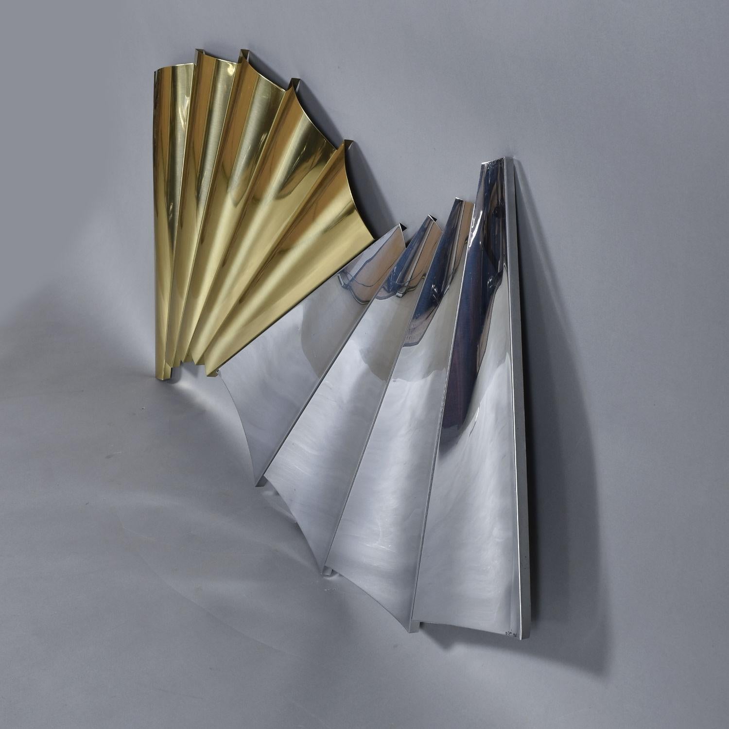 American Curtis Jere Outfold Silver and Gold Wave Wall Sculpture Vintage 1985