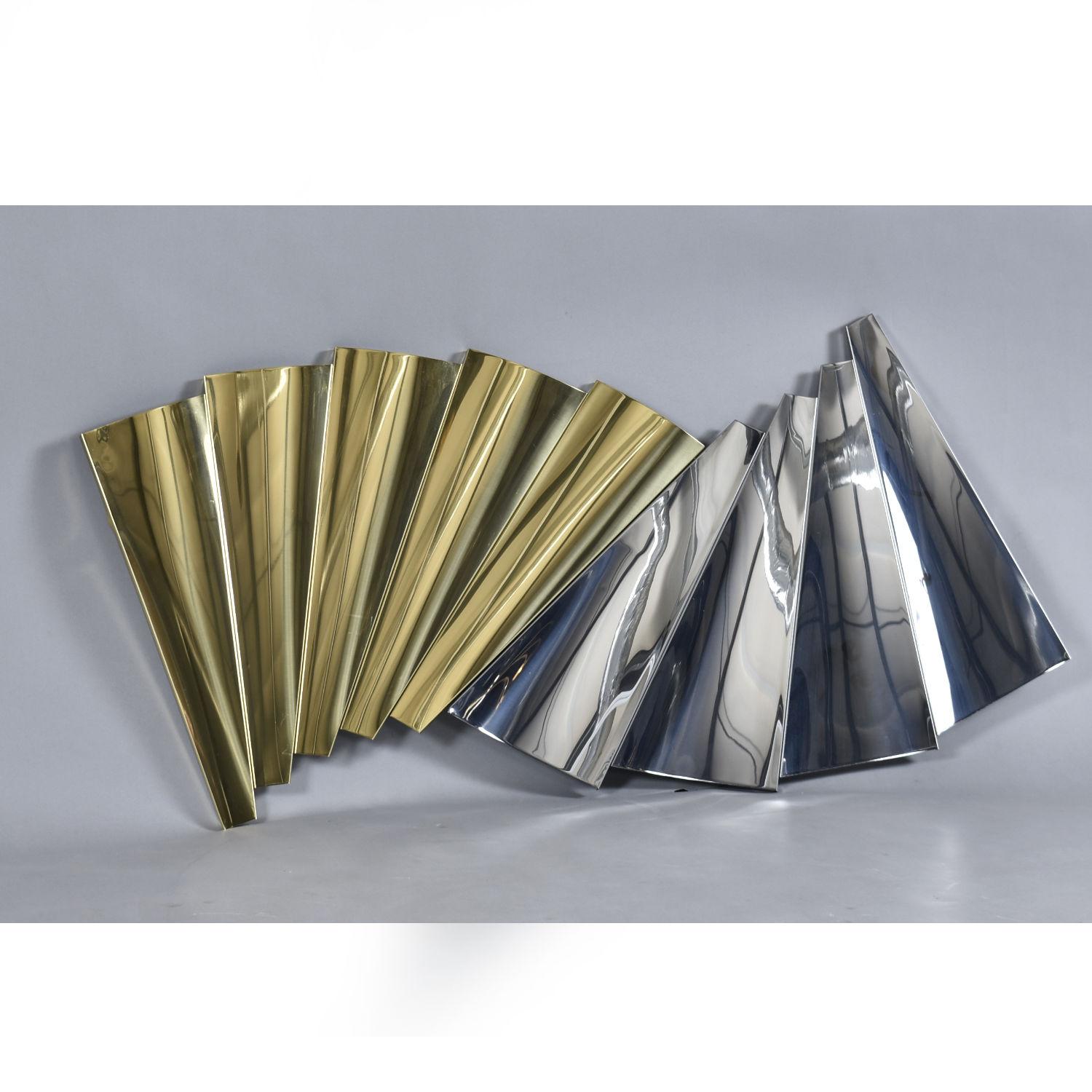 Curtis Jere Outfold Silver and Gold Wave Wall Sculpture Vintage 1985 In Good Condition In Chattanooga, TN