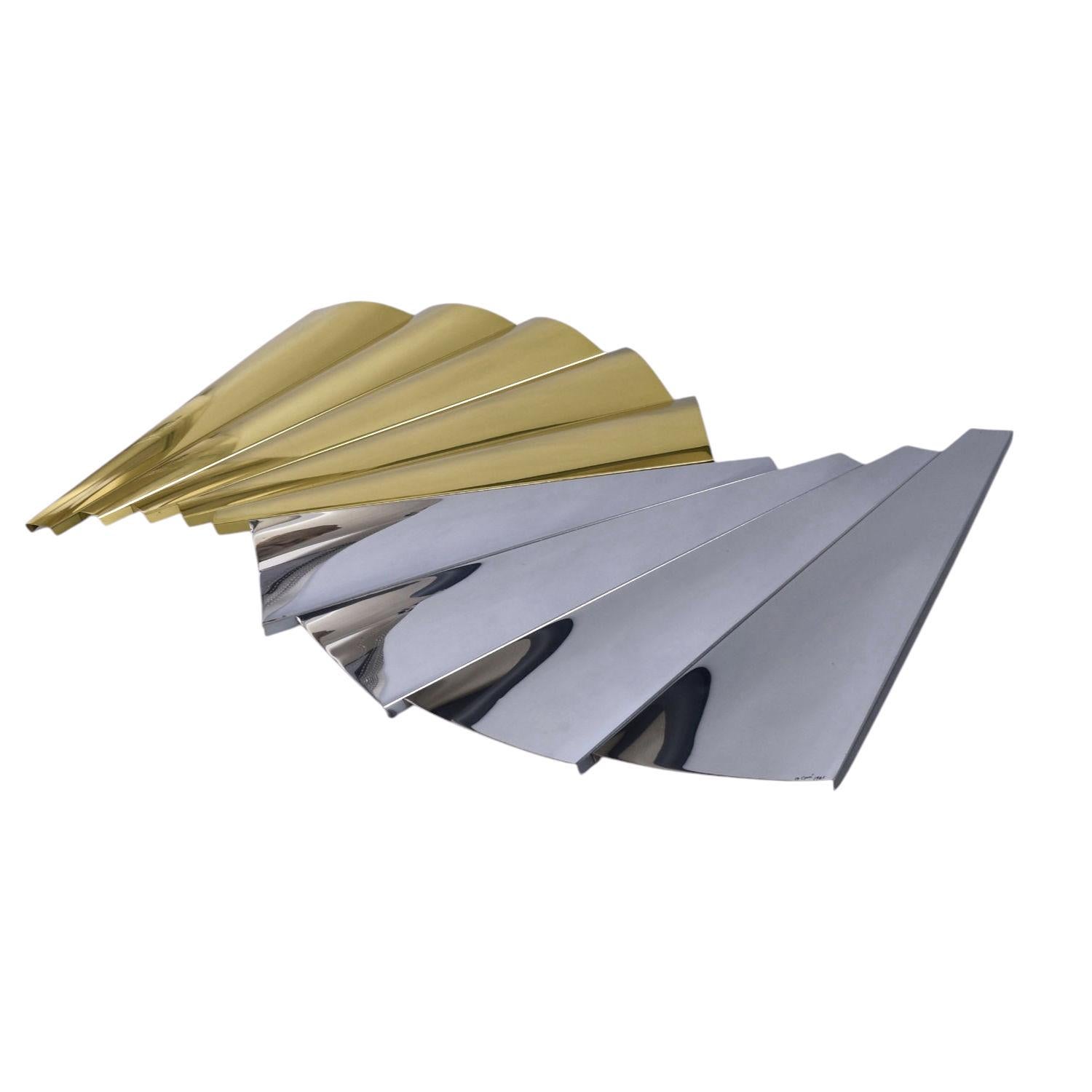 Metal Curtis Jere Outfold Silver and Gold Wave Wall Sculpture Vintage 1985