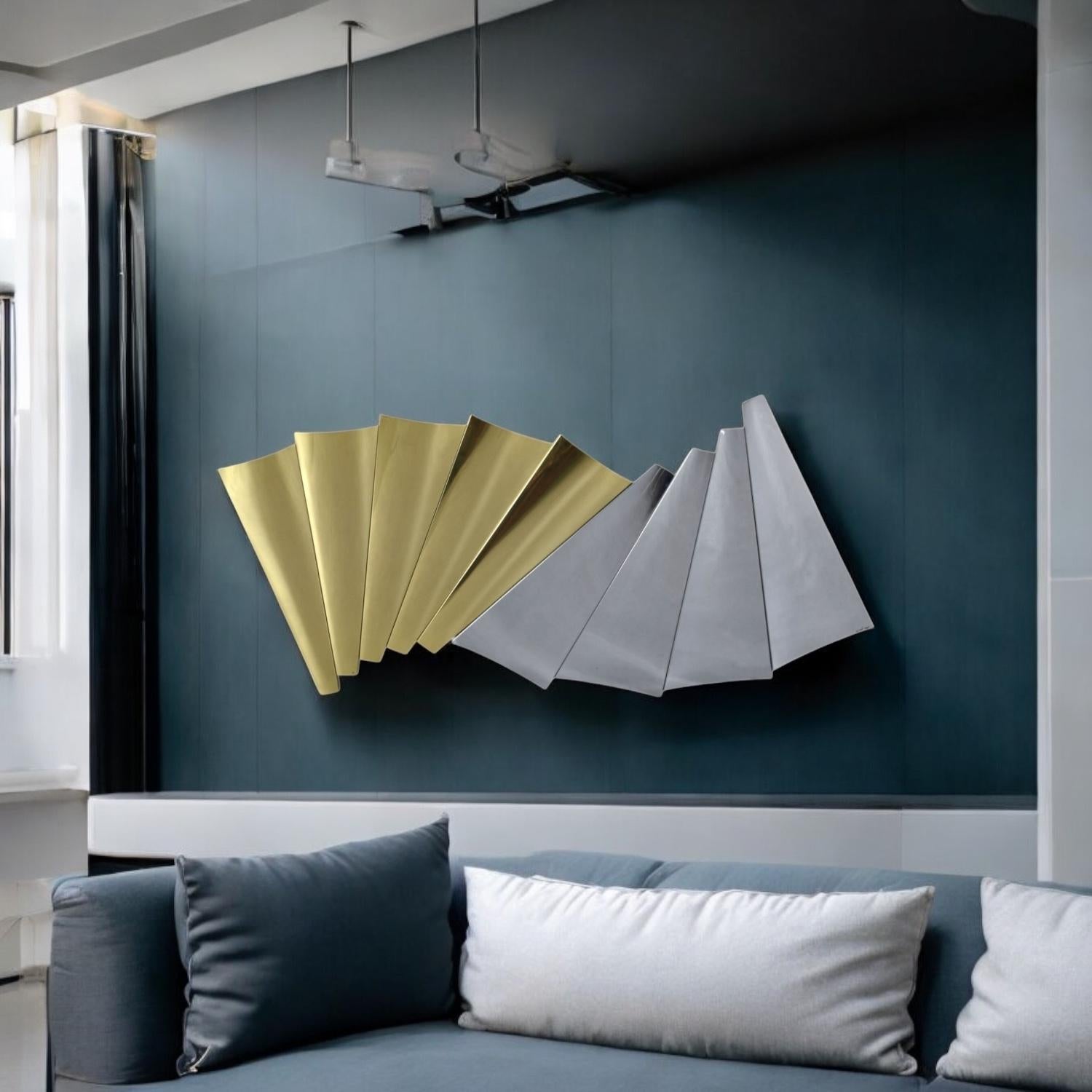 Curtis Jere Outfold Silver and Gold Wave Wall Sculpture Vintage 1985 1