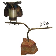 Vintage Curtis Jere Owl Sculpture on Stone Base