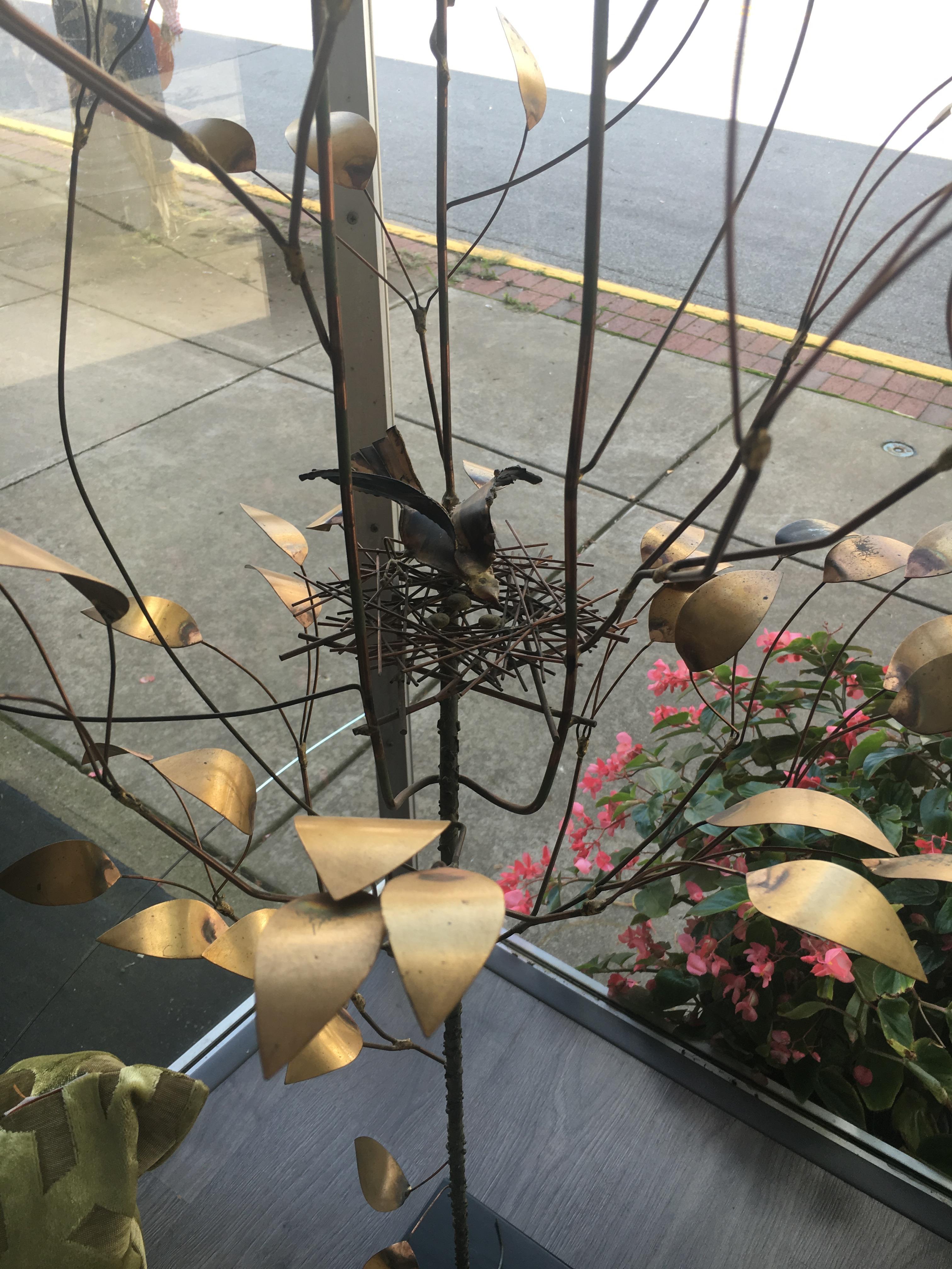 20th Century Curtis Jere, Patinated and Welded Brass Tree with a Stylized Birds Nest, Signed
