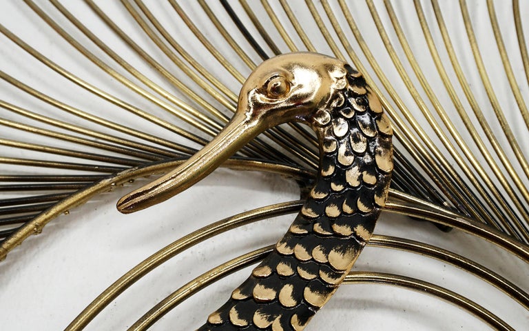 Curtis Jere Peacock / Swan Wall Sculpture, Signed and Dated 1987, Brass Finish In Good Condition For Sale In Kansas City, MO