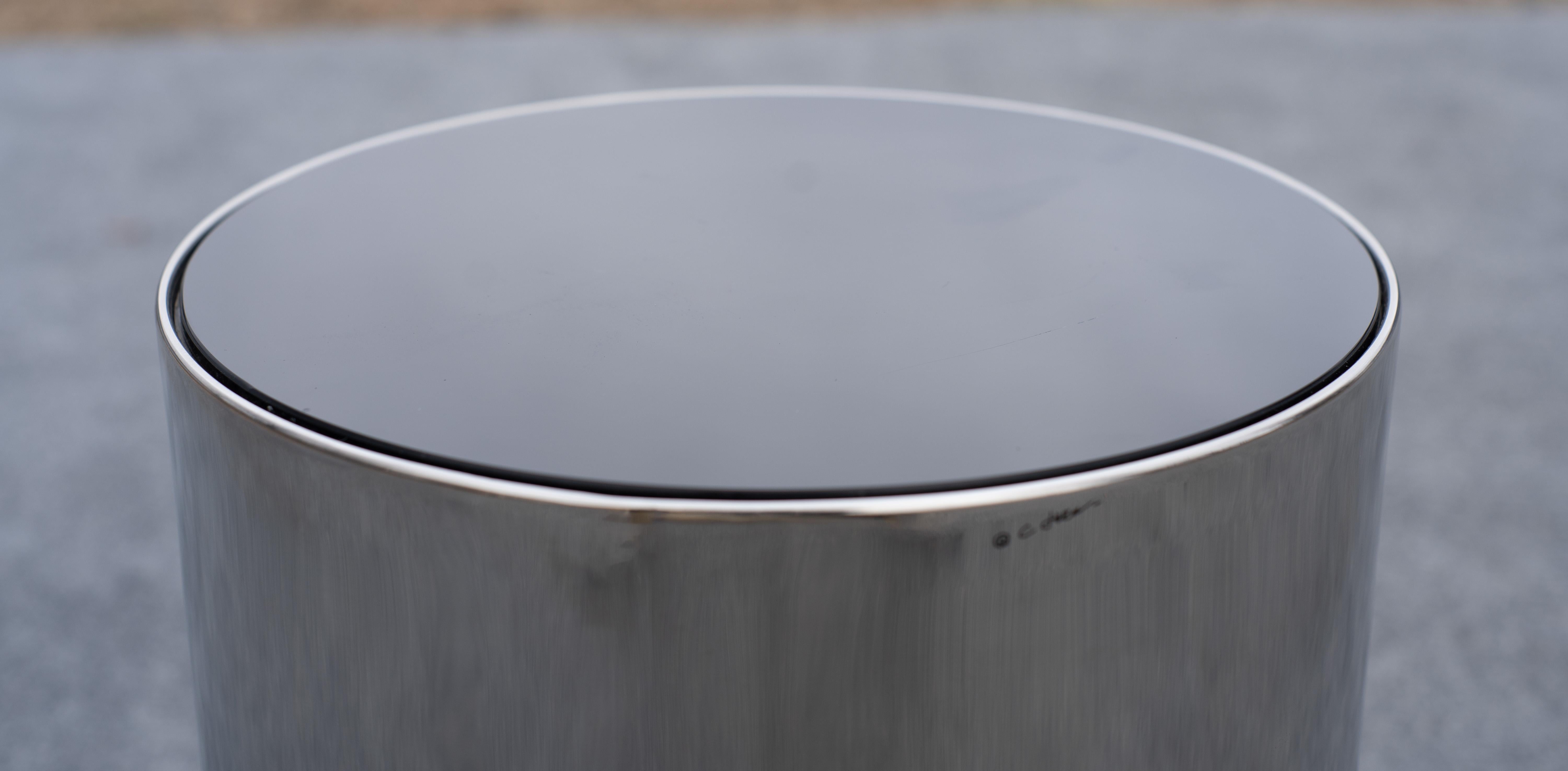 Post-Modern Curtis Jere Polished Steel & Smoked Glass Side or End Table Signed For Sale