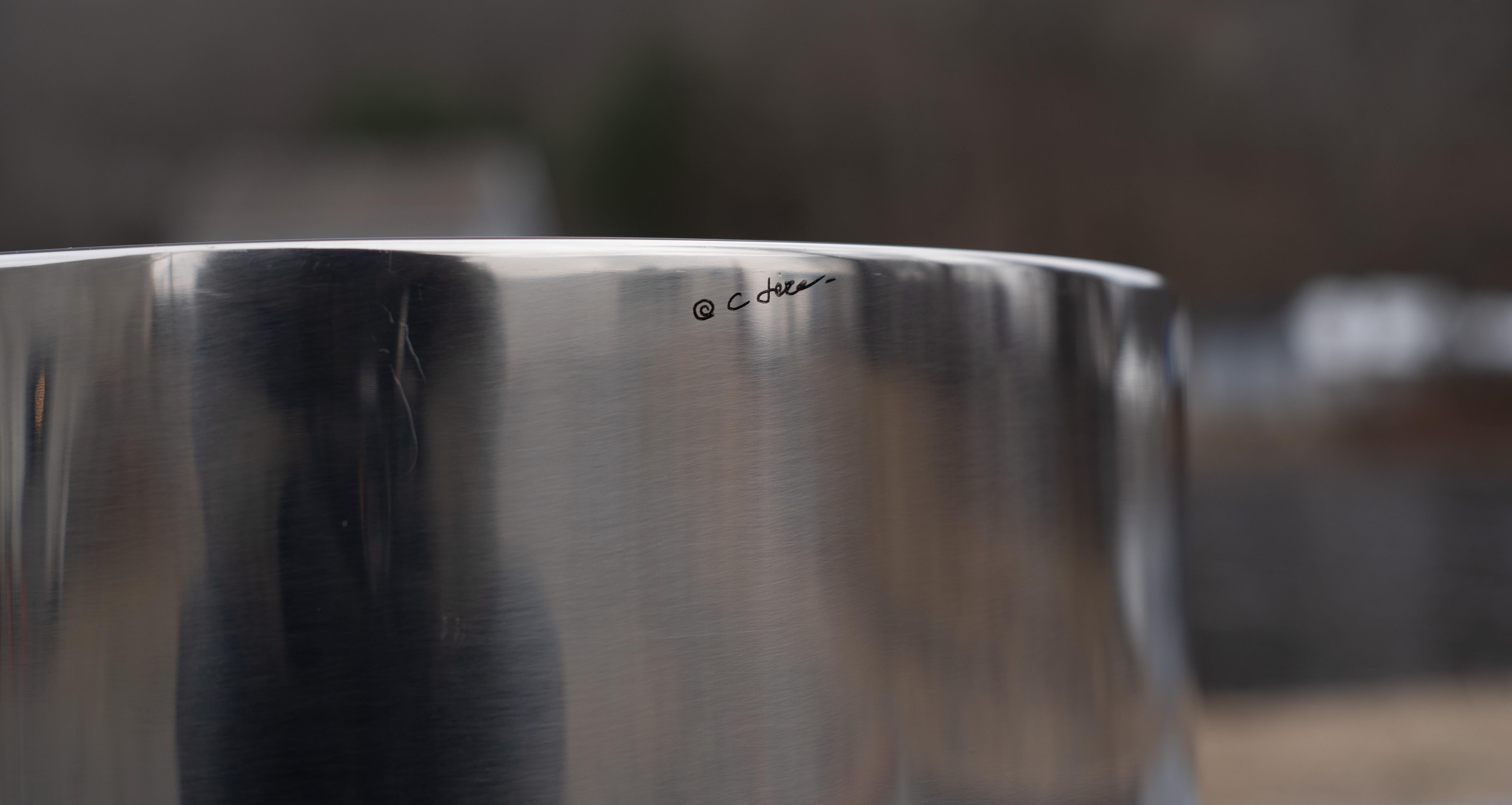 American Curtis Jere Polished Steel & Smoked Glass Side or End Table Signed For Sale
