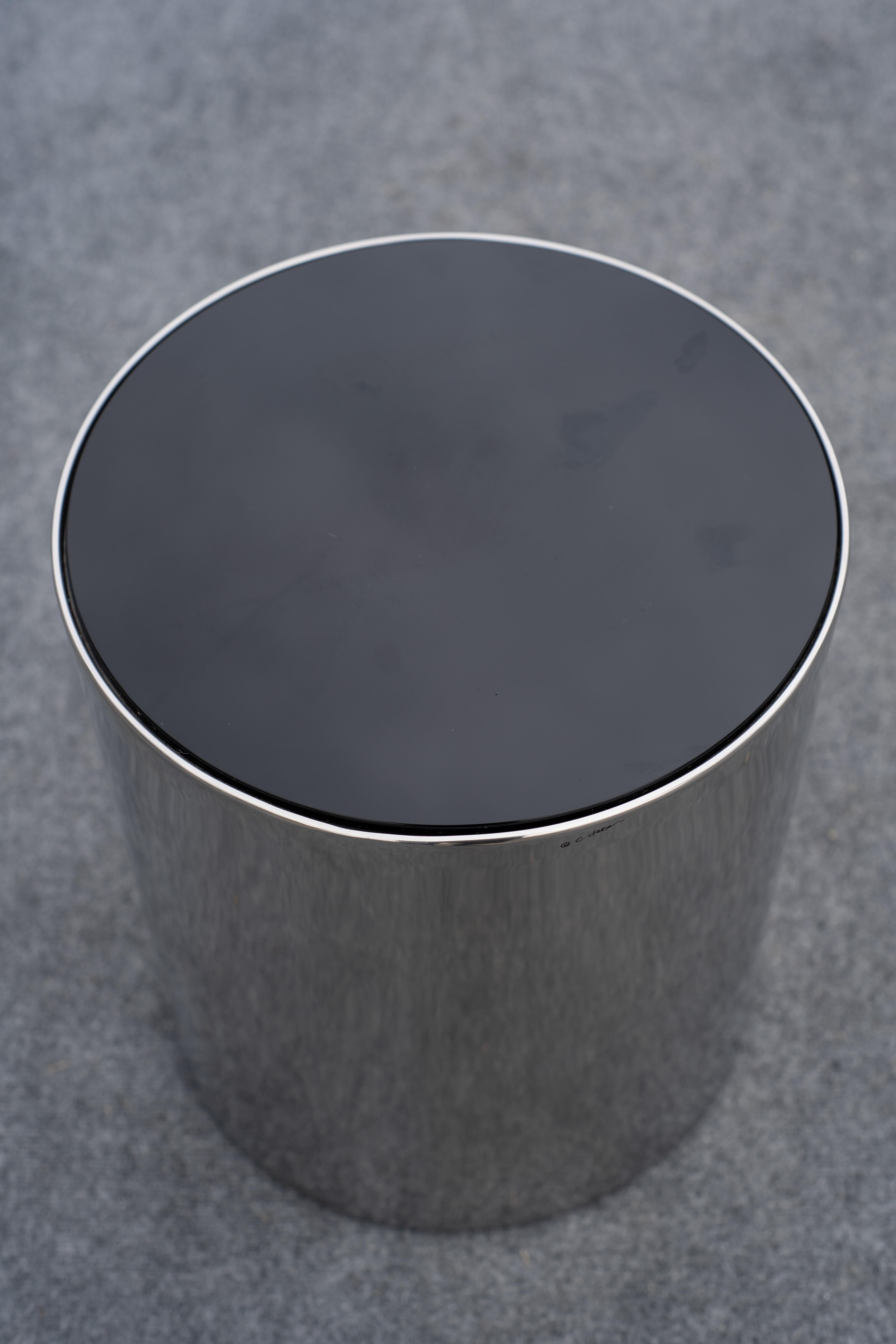 Curtis Jere Polished Steel & Smoked Glass Side or End Table Signed In Good Condition For Sale In Philadelphia, PA