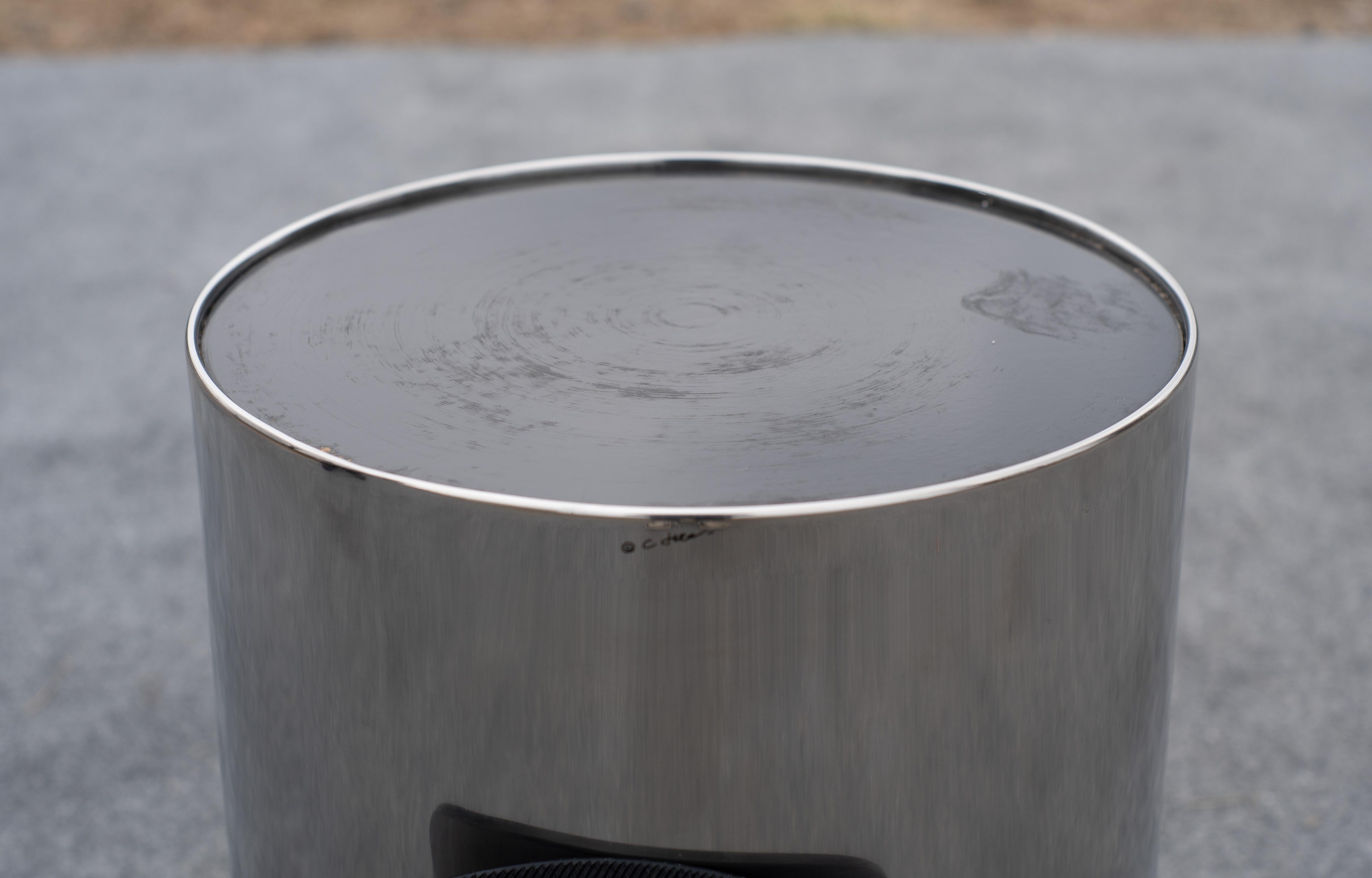 Late 20th Century Curtis Jere Polished Steel & Smoked Glass Side or End Table Signed For Sale