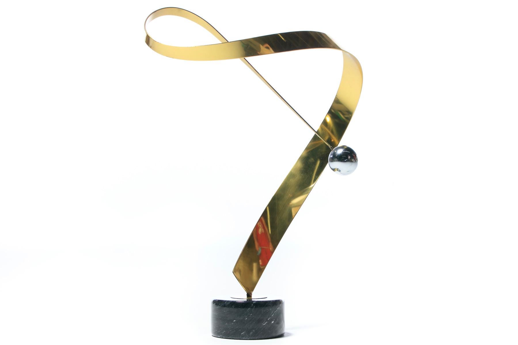 Post-Modern Curtis Jere Post Modern Table Sculpture of Brass Chrome and Marble c. 1985 For Sale