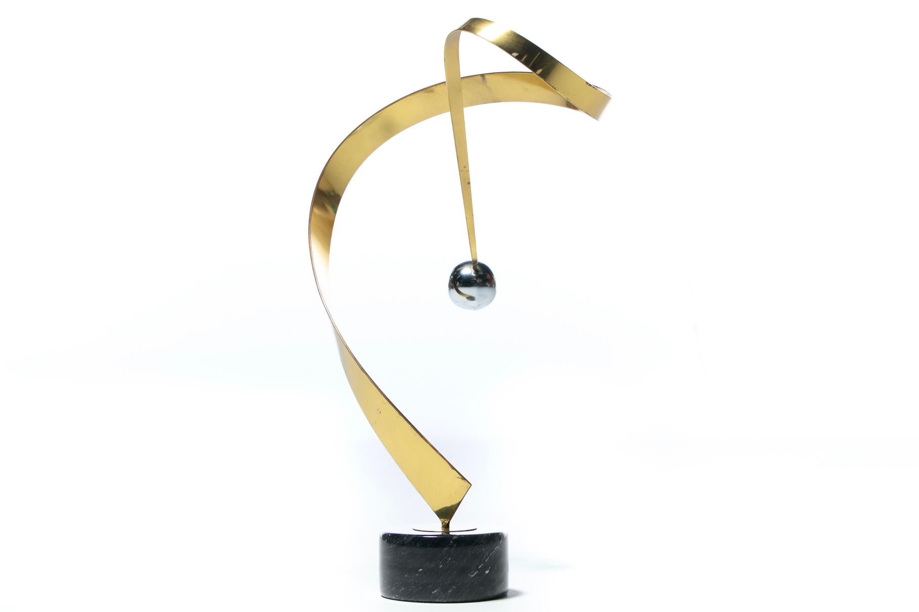 Curtis Jere Post Modern Table Sculpture of Brass Chrome and Marble c. 1985 In Good Condition For Sale In Saint Louis, MO