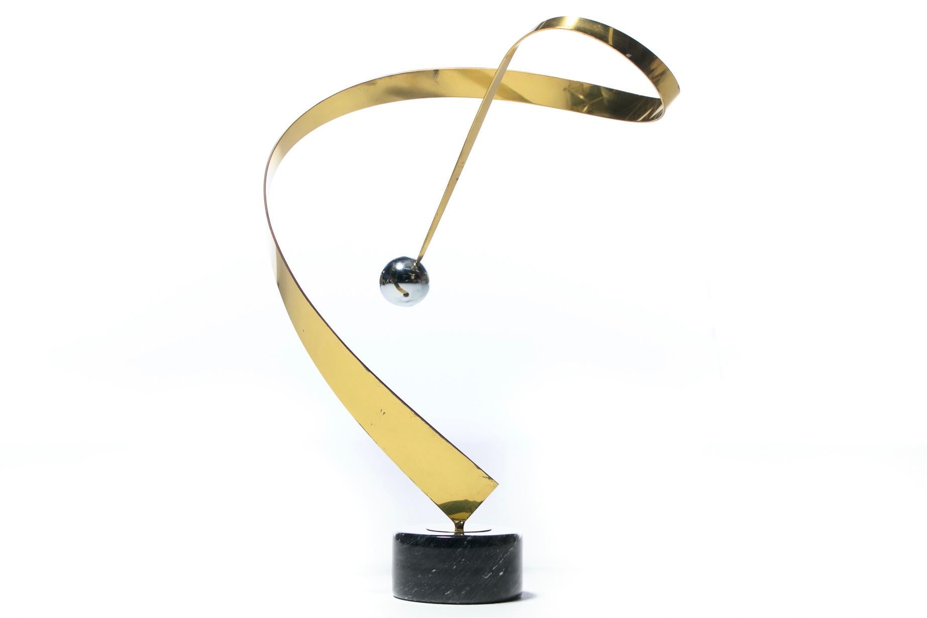 Late 20th Century Curtis Jere Post Modern Table Sculpture of Brass Chrome and Marble c. 1985 For Sale