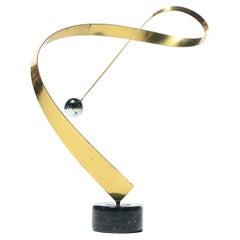 Curtis Jere Post Modern Table Sculpture of Brass Chrome and Marble c. 1985
